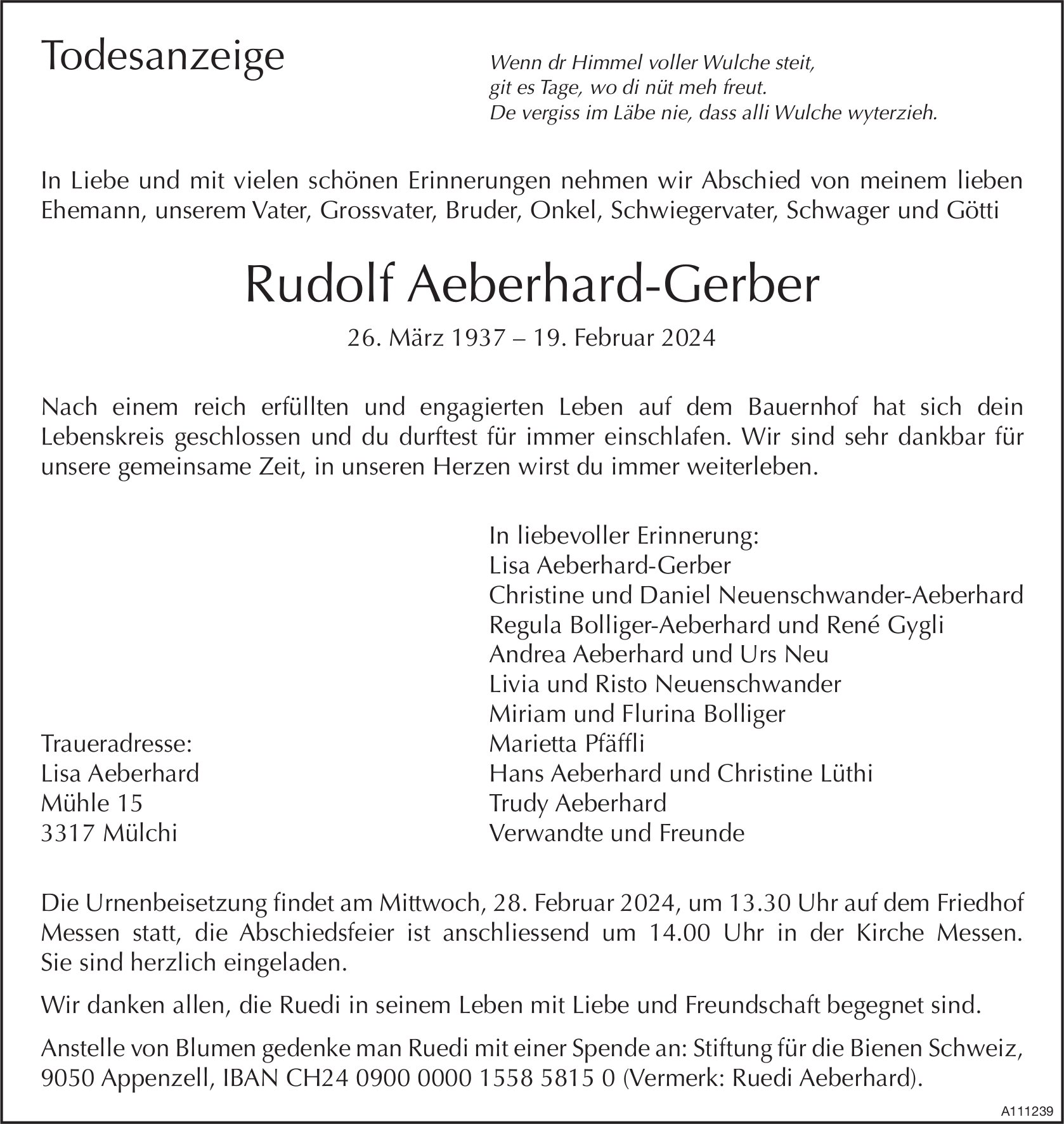Rudolf Aeberhard-Gerber, Februar 2024 / TA