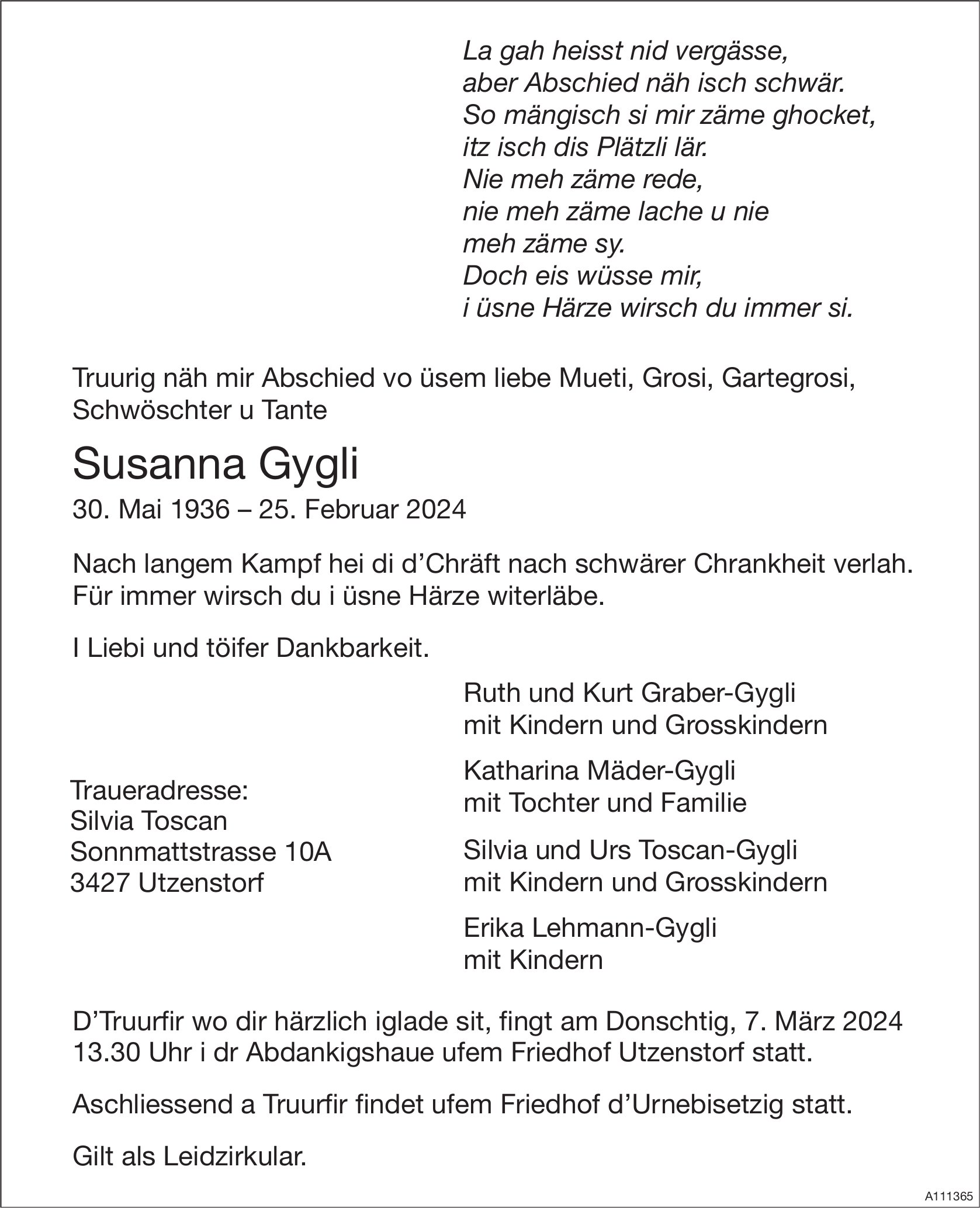Susanna Gygli, Februar 2024 / TA