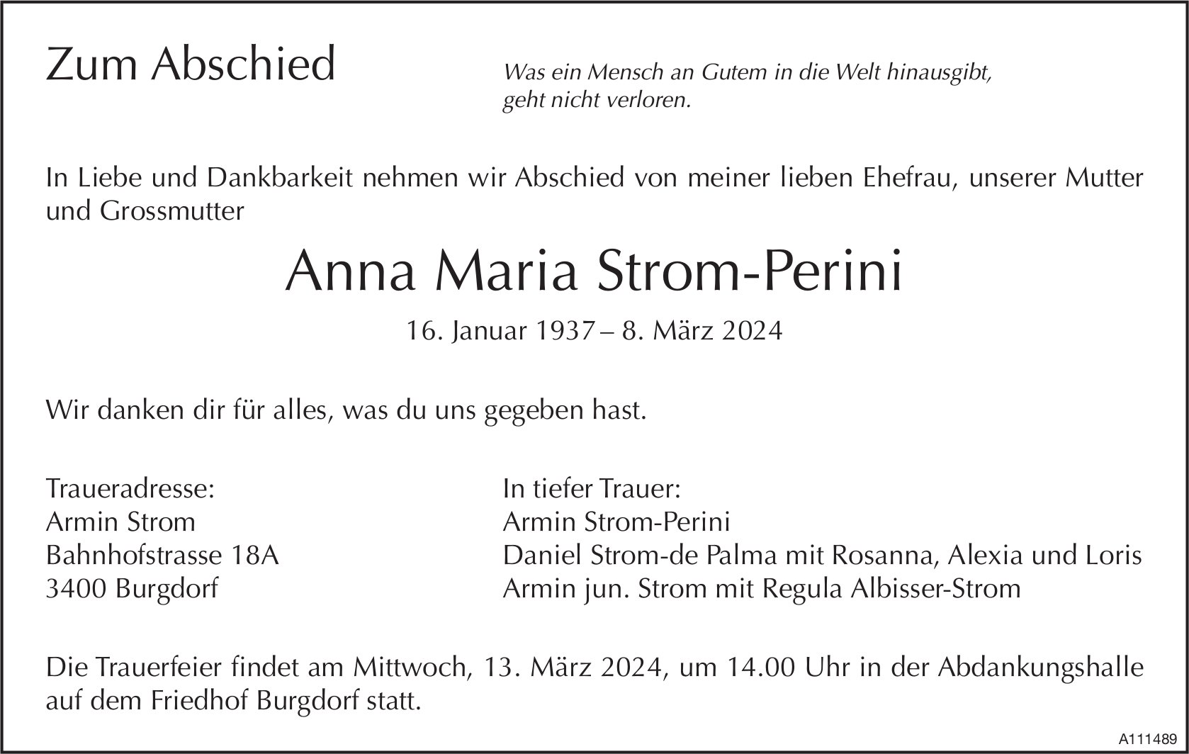 Anna Maria Strom-Perini, März 2024 / TA
