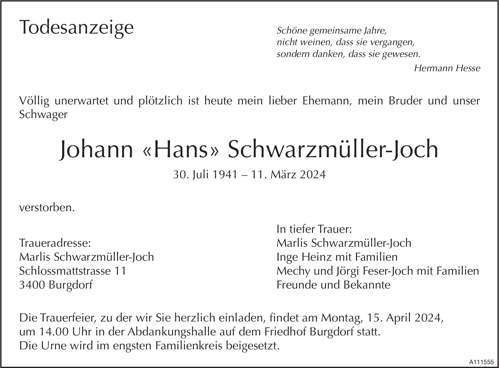 Johann «Hans» Schwarzmüller-Joch, März 2024 / TA