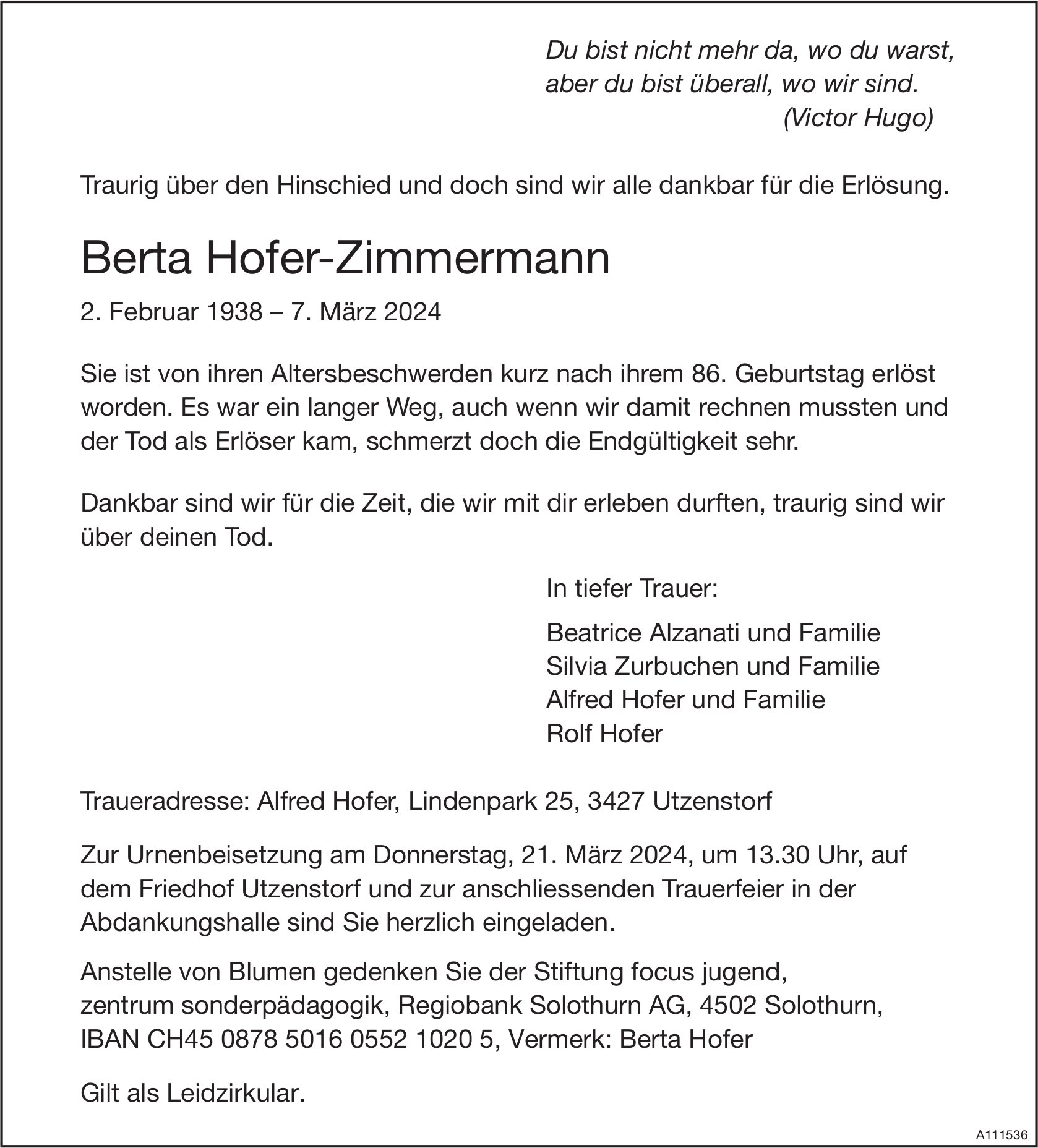 Berta Hofer-Zimmermann, März 2024 / TA