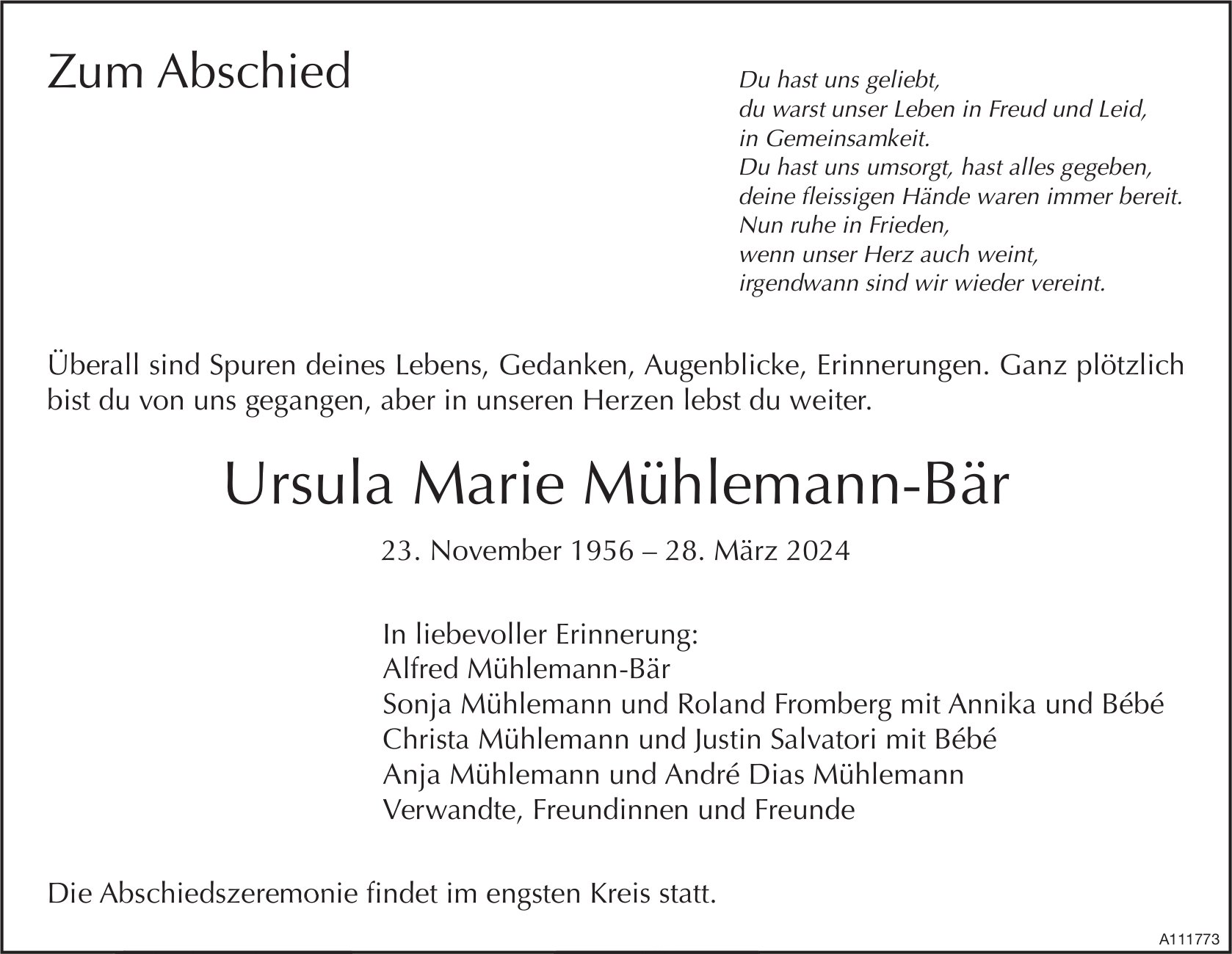Ursula Marie Mühlemann-Bär, März 2024 / TA