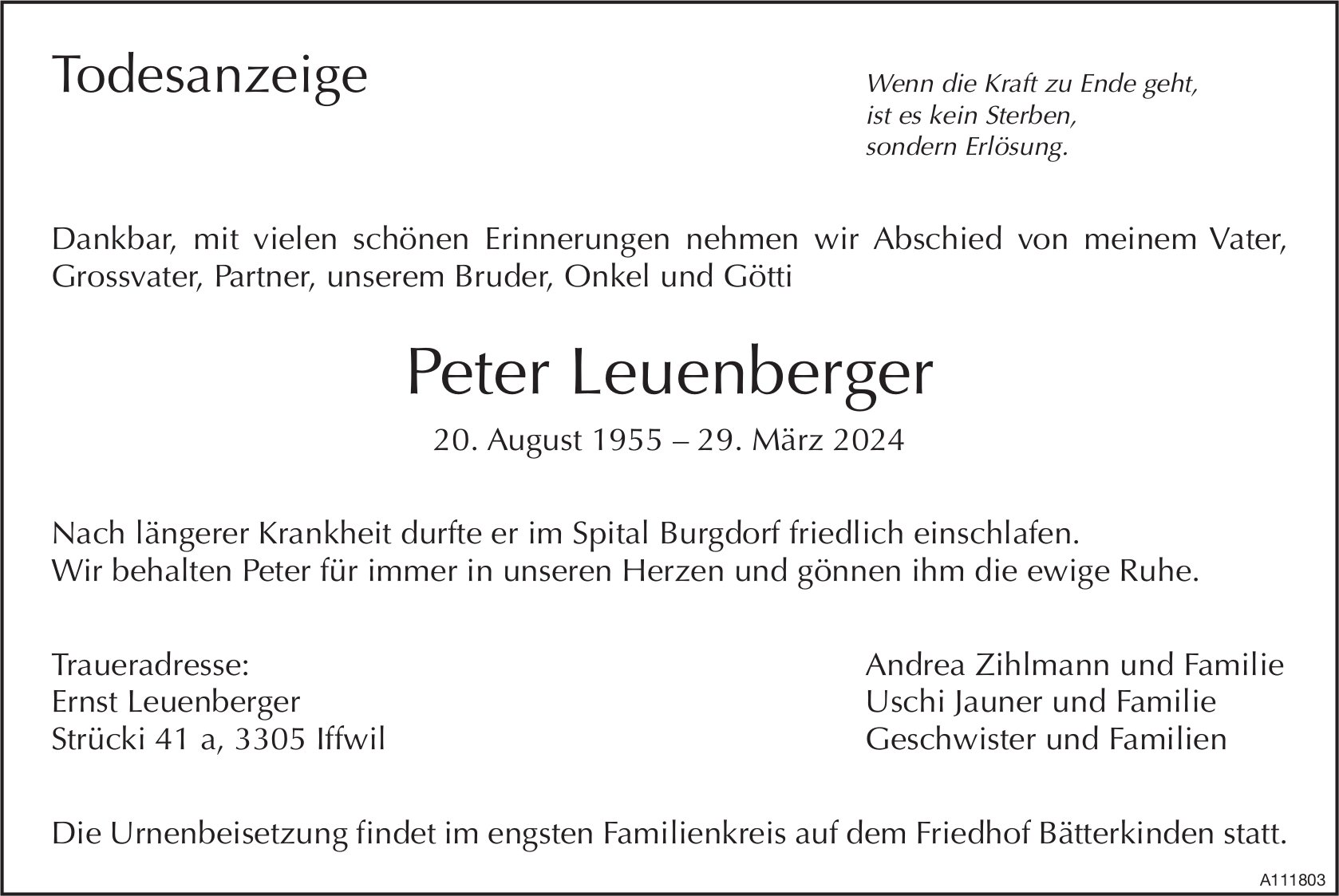 Peter Leuenberger, März 2024 / TA