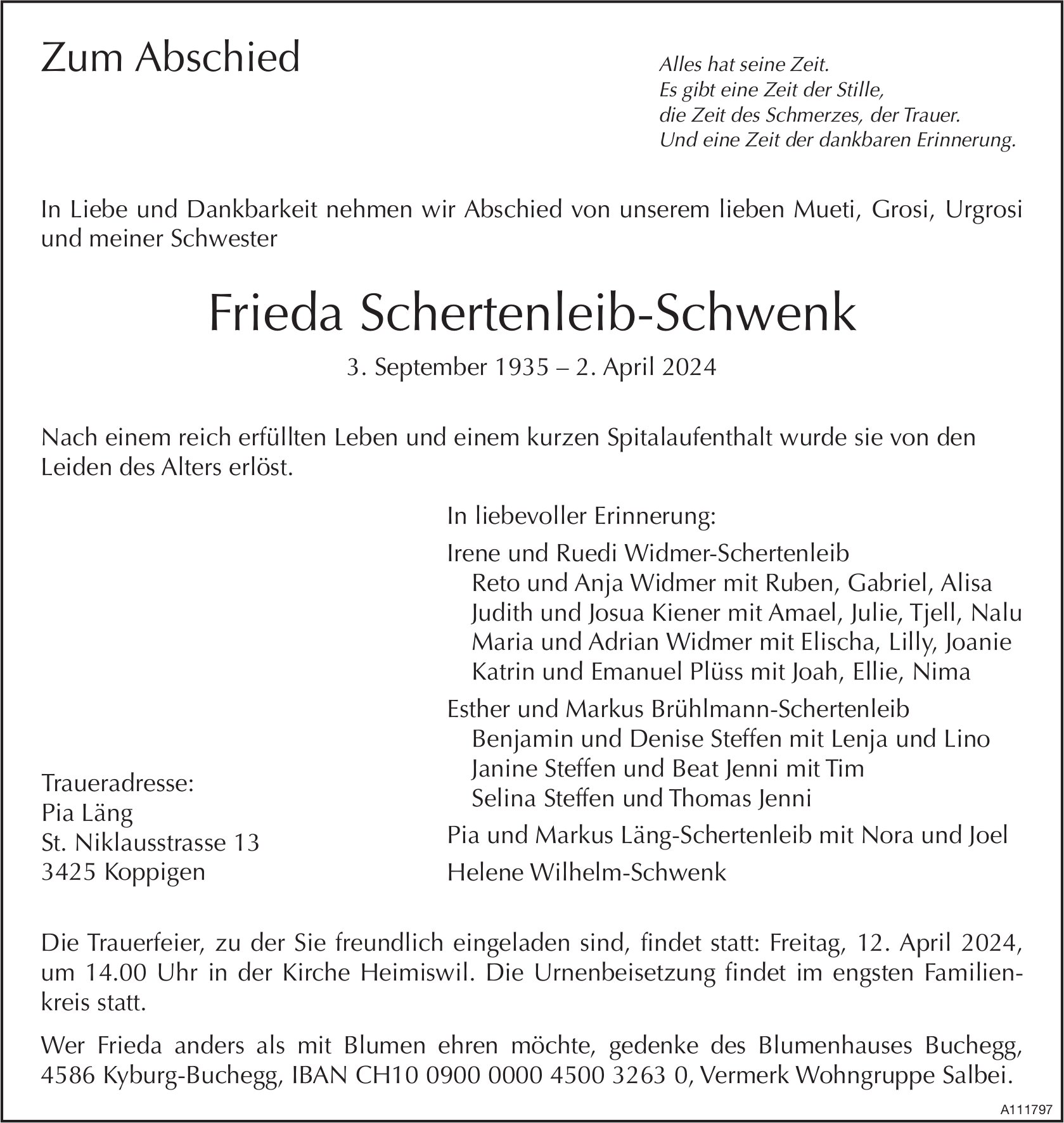 Frieda Schertenleib-Schwenk, April 2024 / TA