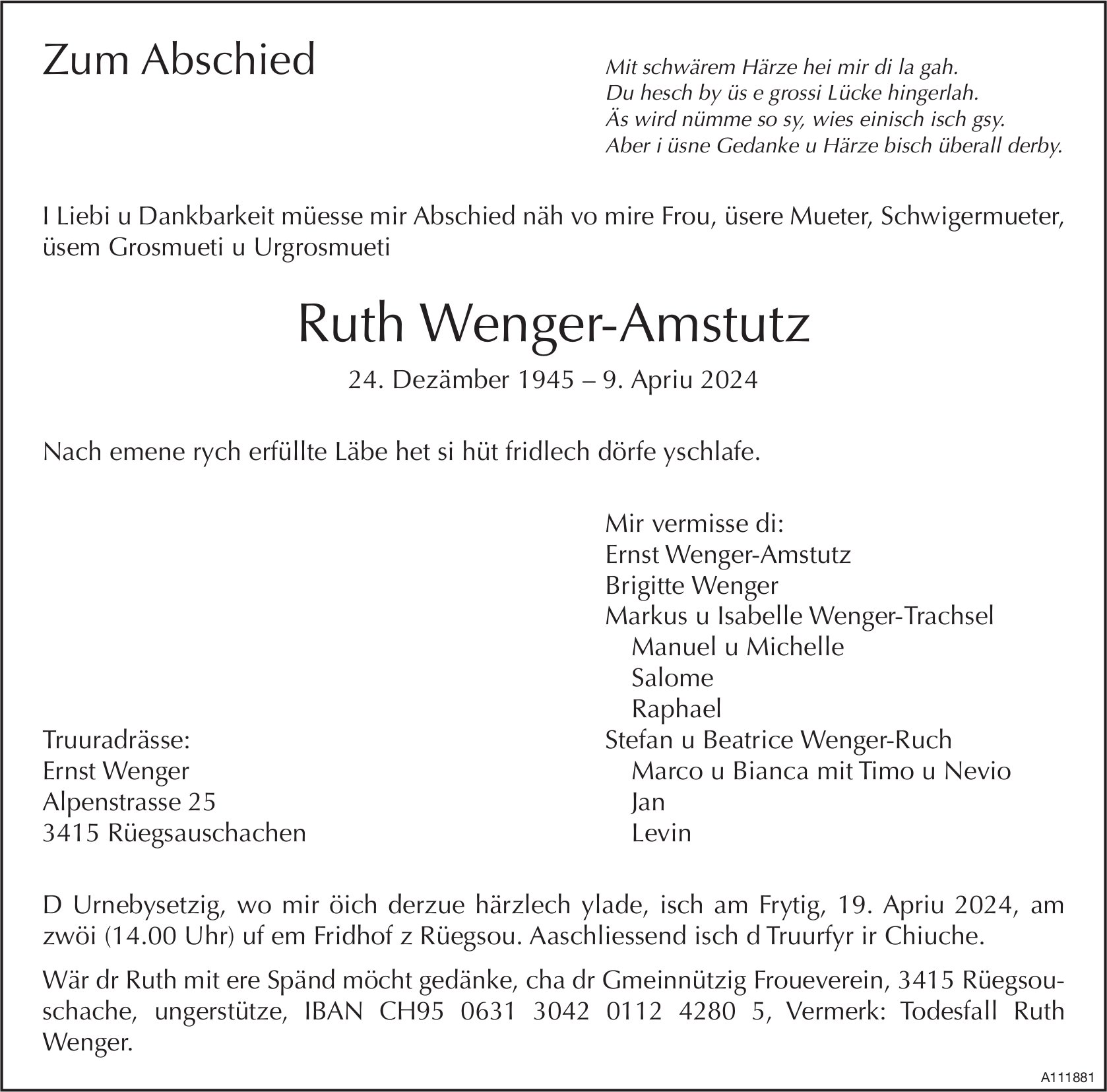 Ruth Wenger-Amstutz, April 2024 / TA
