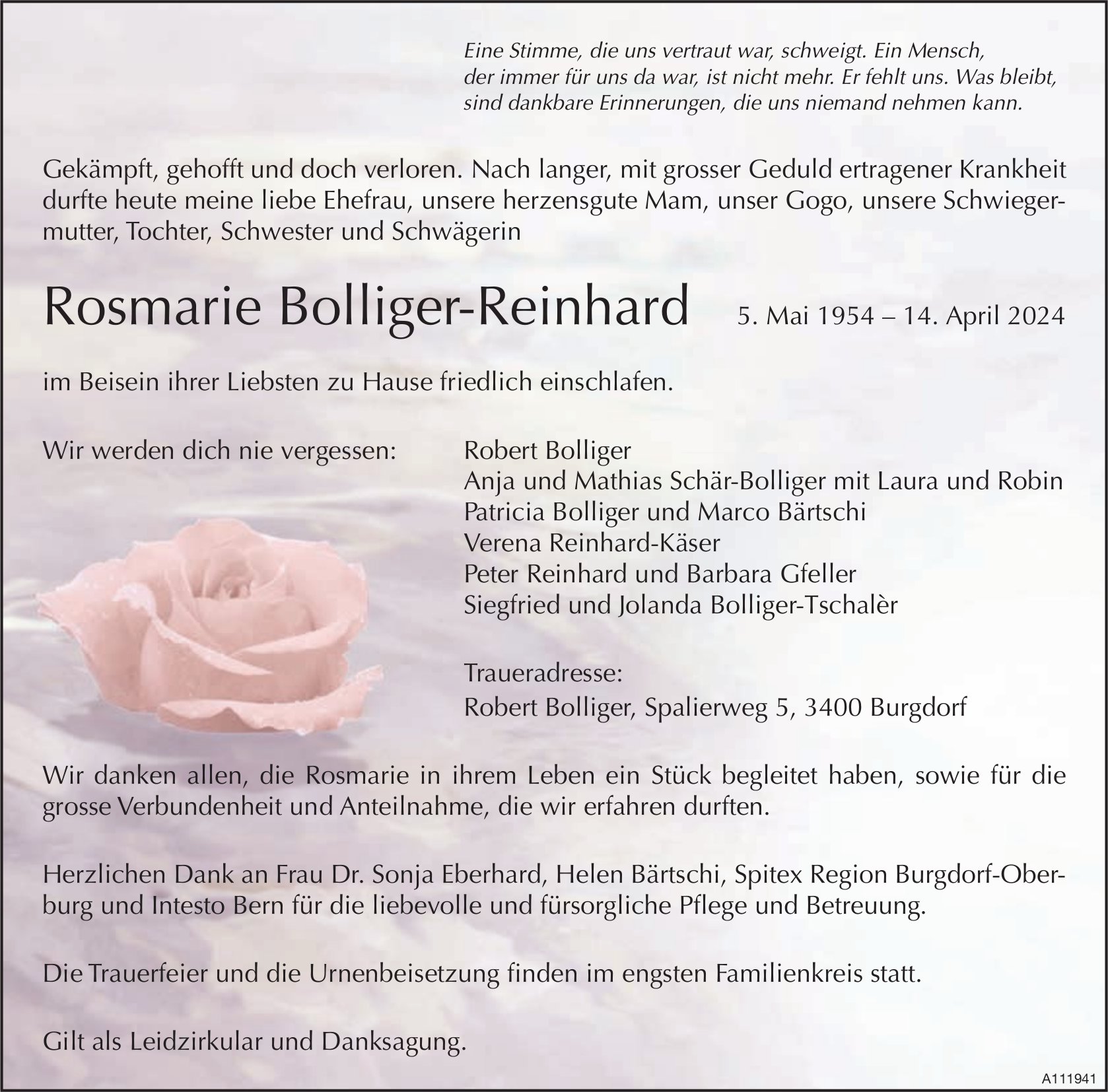 Rosmarie Bolliger- Reinhard, April 2024 / TA