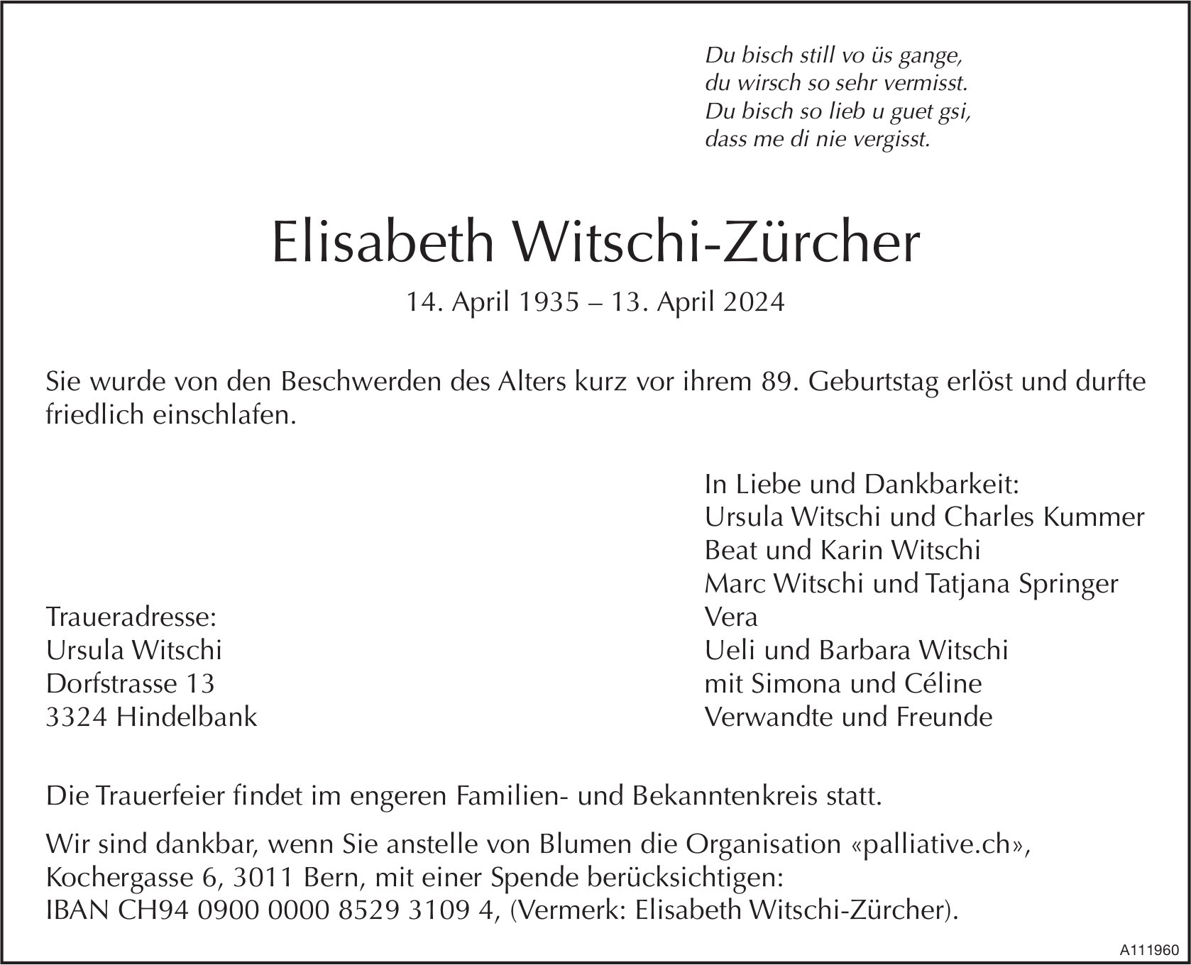 Elisabeth Witschi-Zürcher, April 2024 / TA