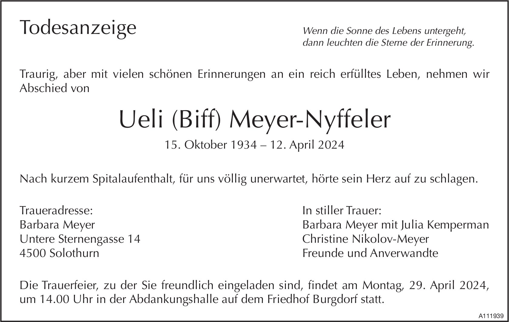 Ueli (Biff) Meyer-Nyffeler, April 2024 / TA