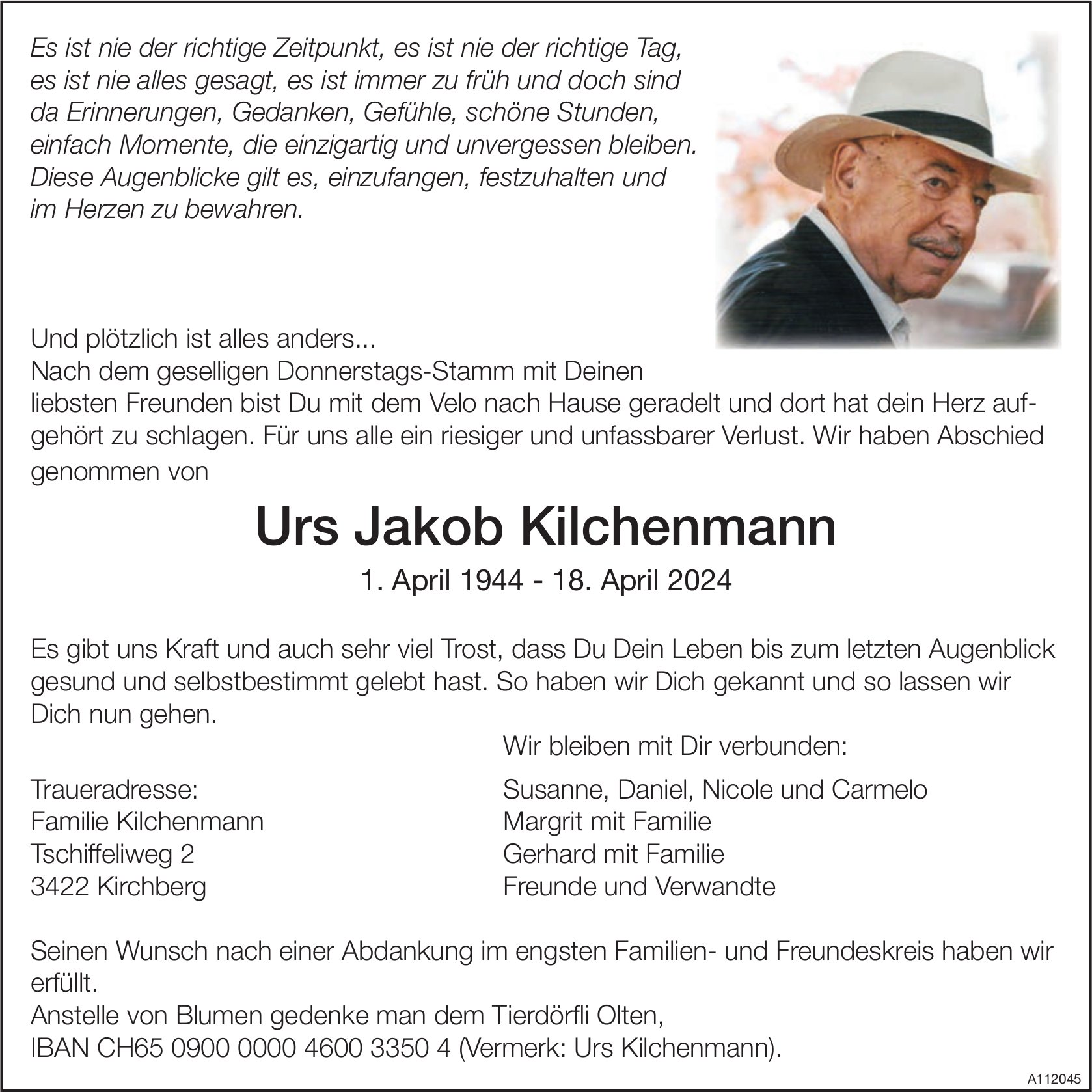 Urs Jakob Kilchenmann, April 2024 / TA