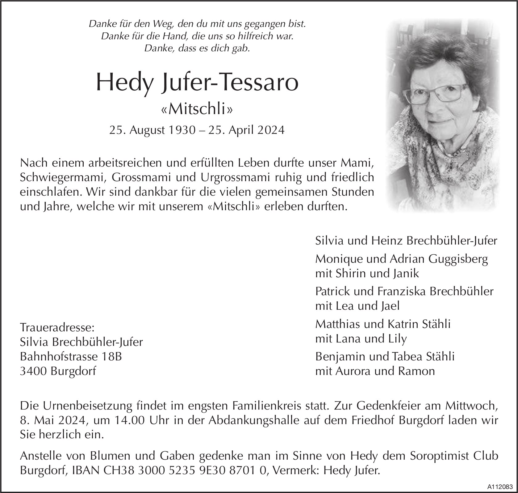 Hedy Jufer-Tessaro, April 2024 / TA