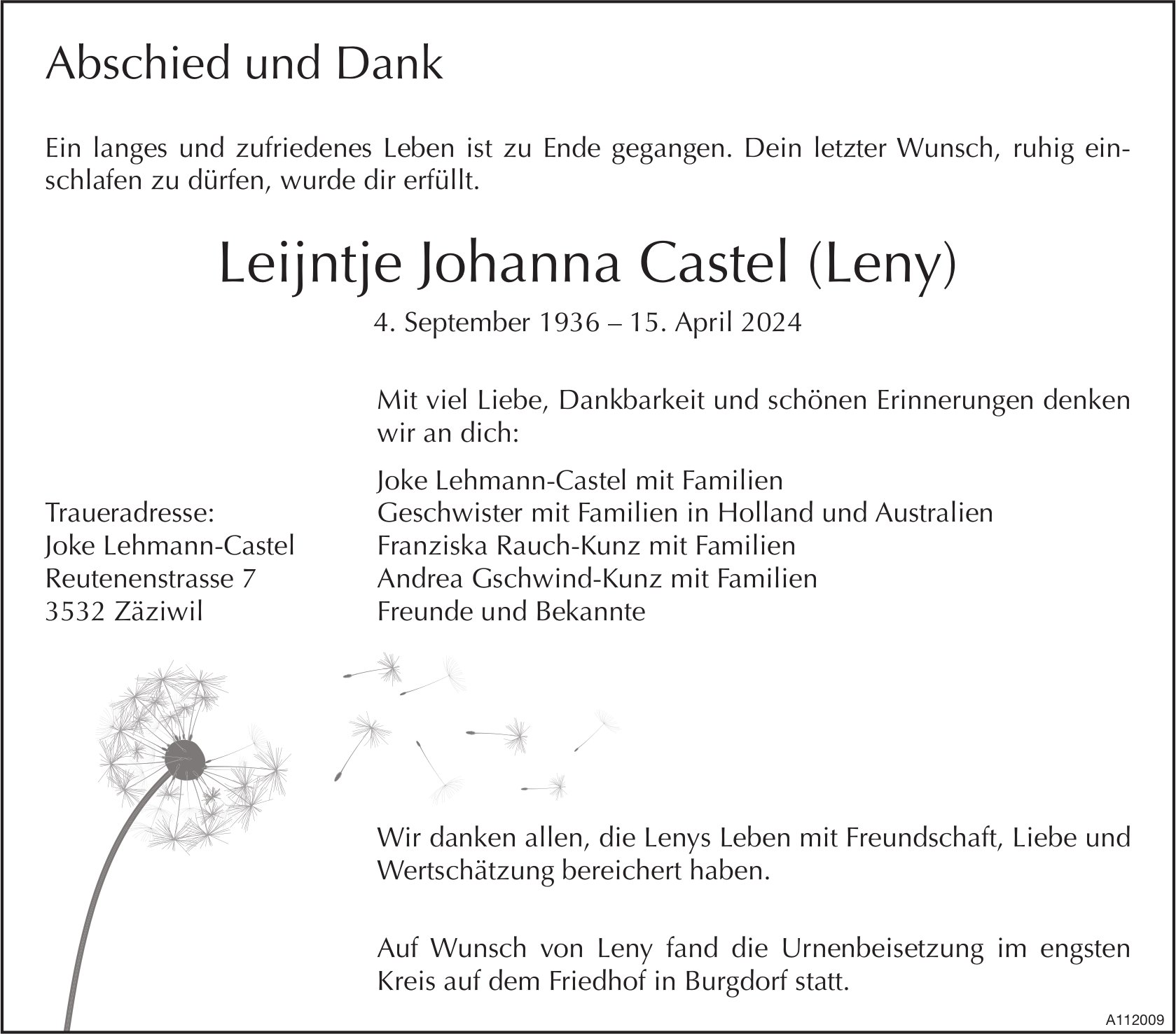Leijntje Johanna Castel (Leny), im April 2024 / TA + DS