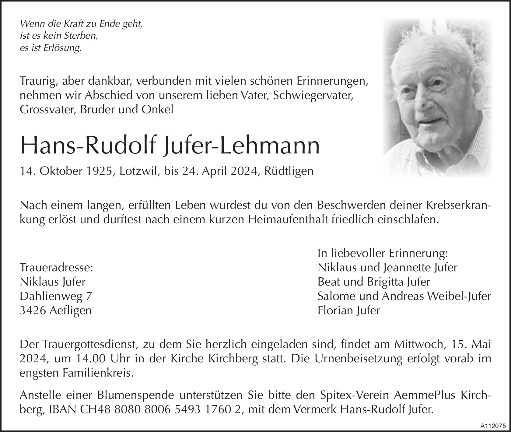 Hans-Rudolf Jufer-Lehmann, April 2024 / TA