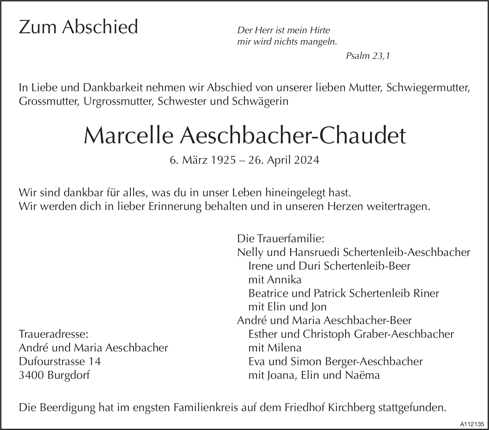 Marcelle Aeschbacher-Chaudet, April 2024 / TA
