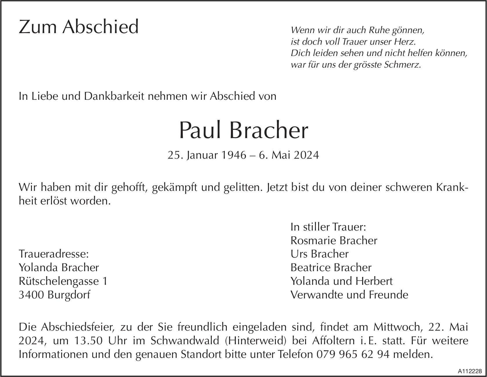 Paul Bracher, Mai 2024 / TA