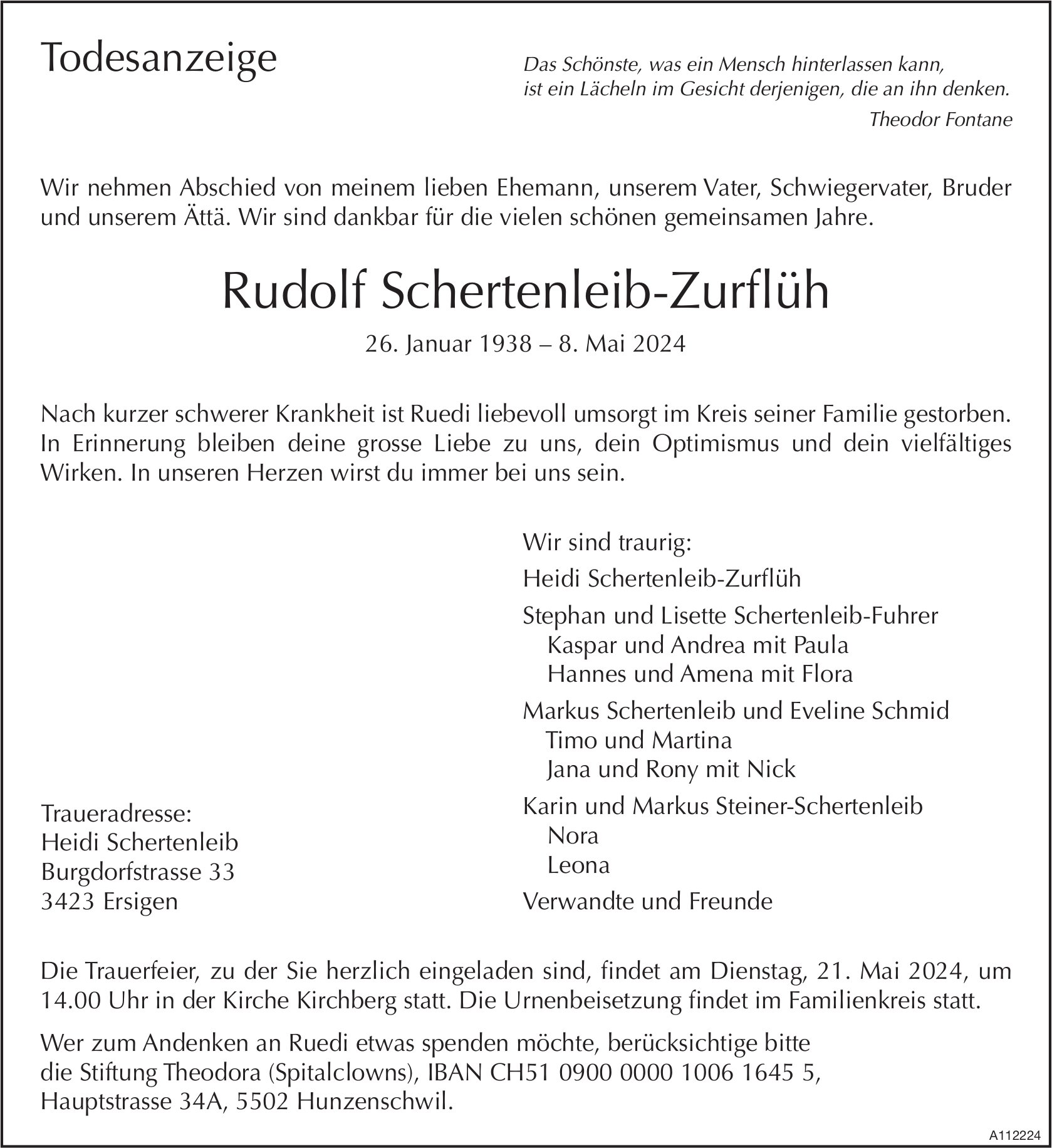 Rudolf Schertenleib-Zurflüh, Mai 2024 / TA