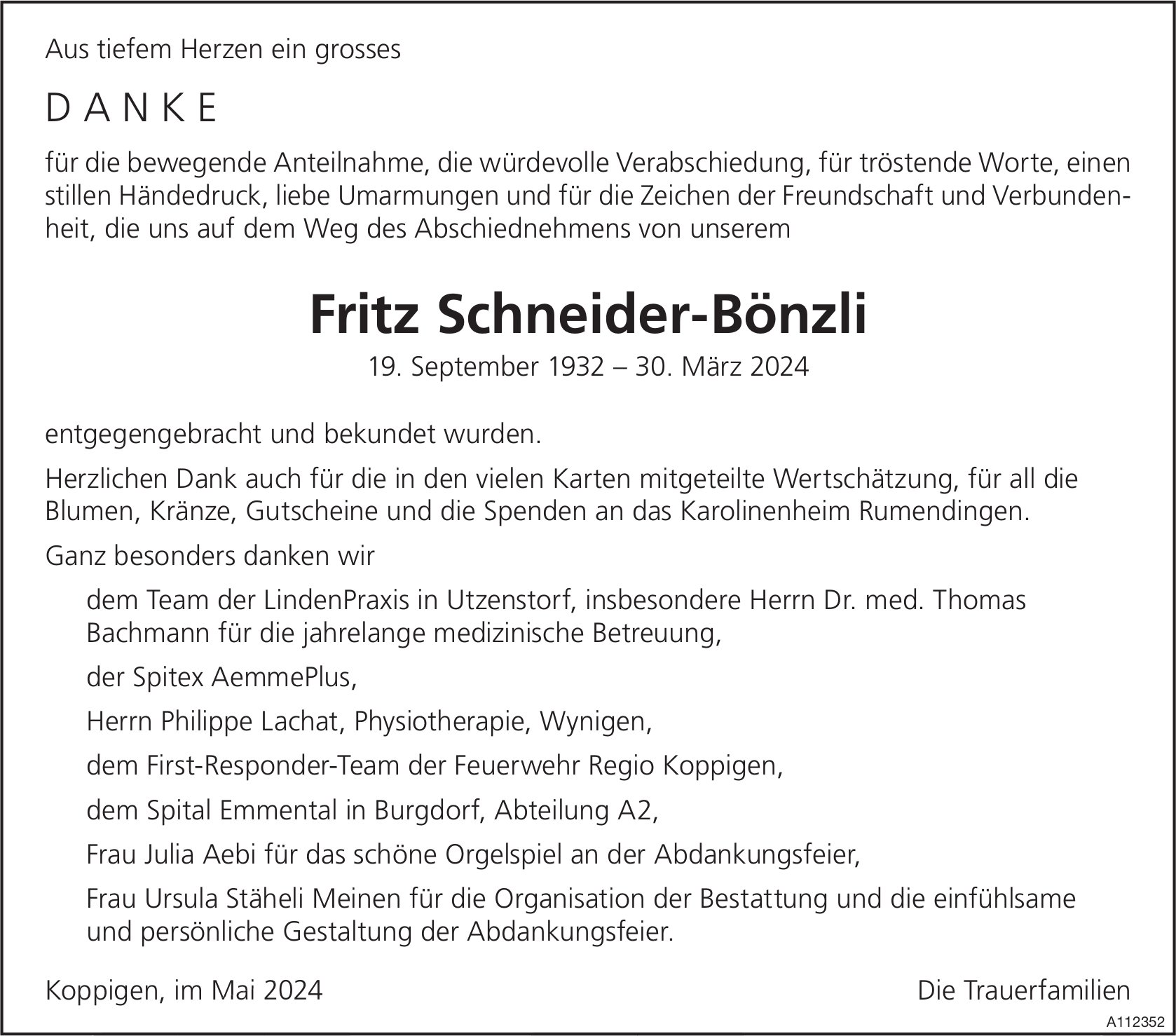 Fritz Schneider-Bönzli, im Mai 2024 / DS
