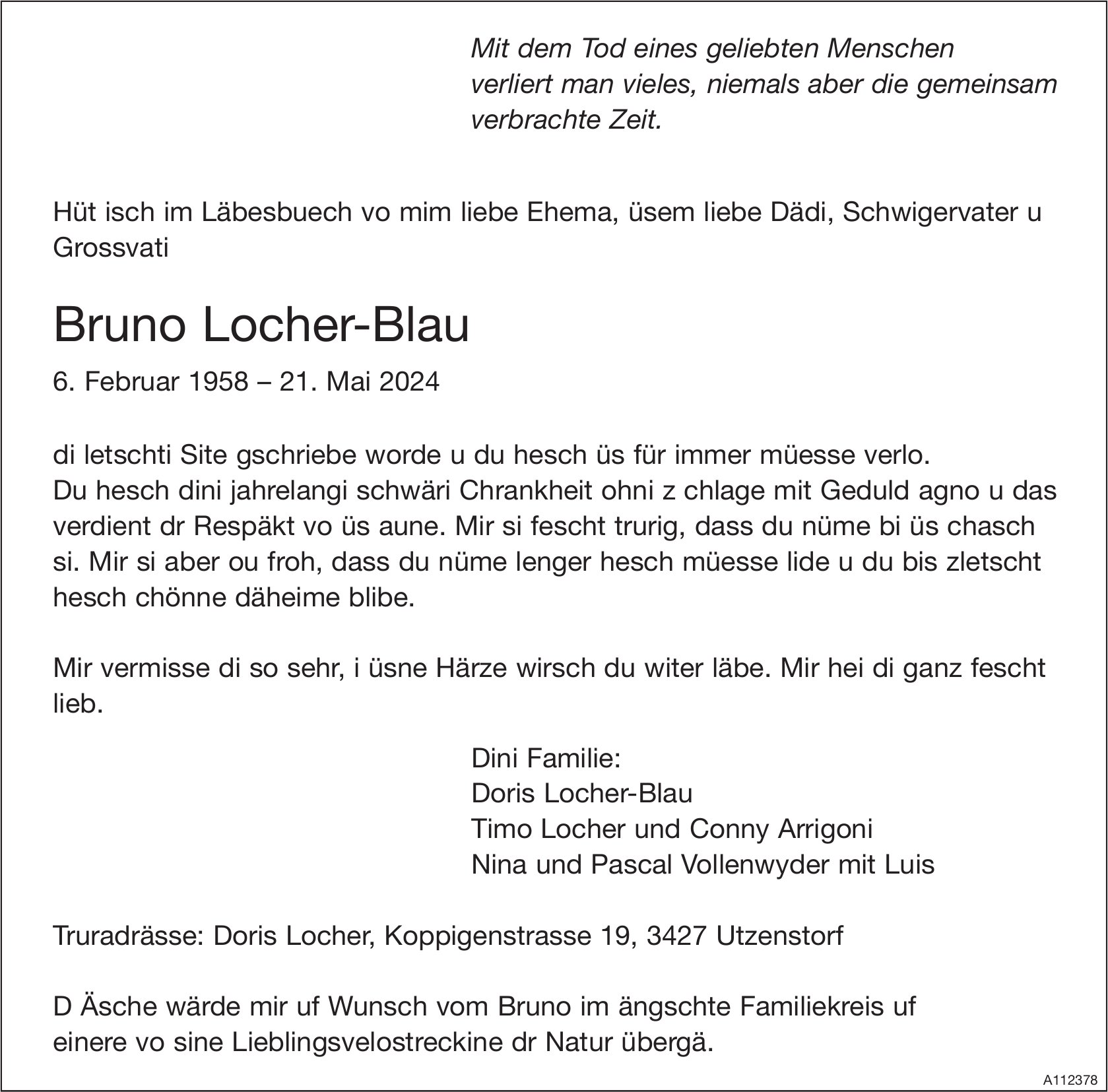 Bruno Locher-Blau, Mai 2024 / TA