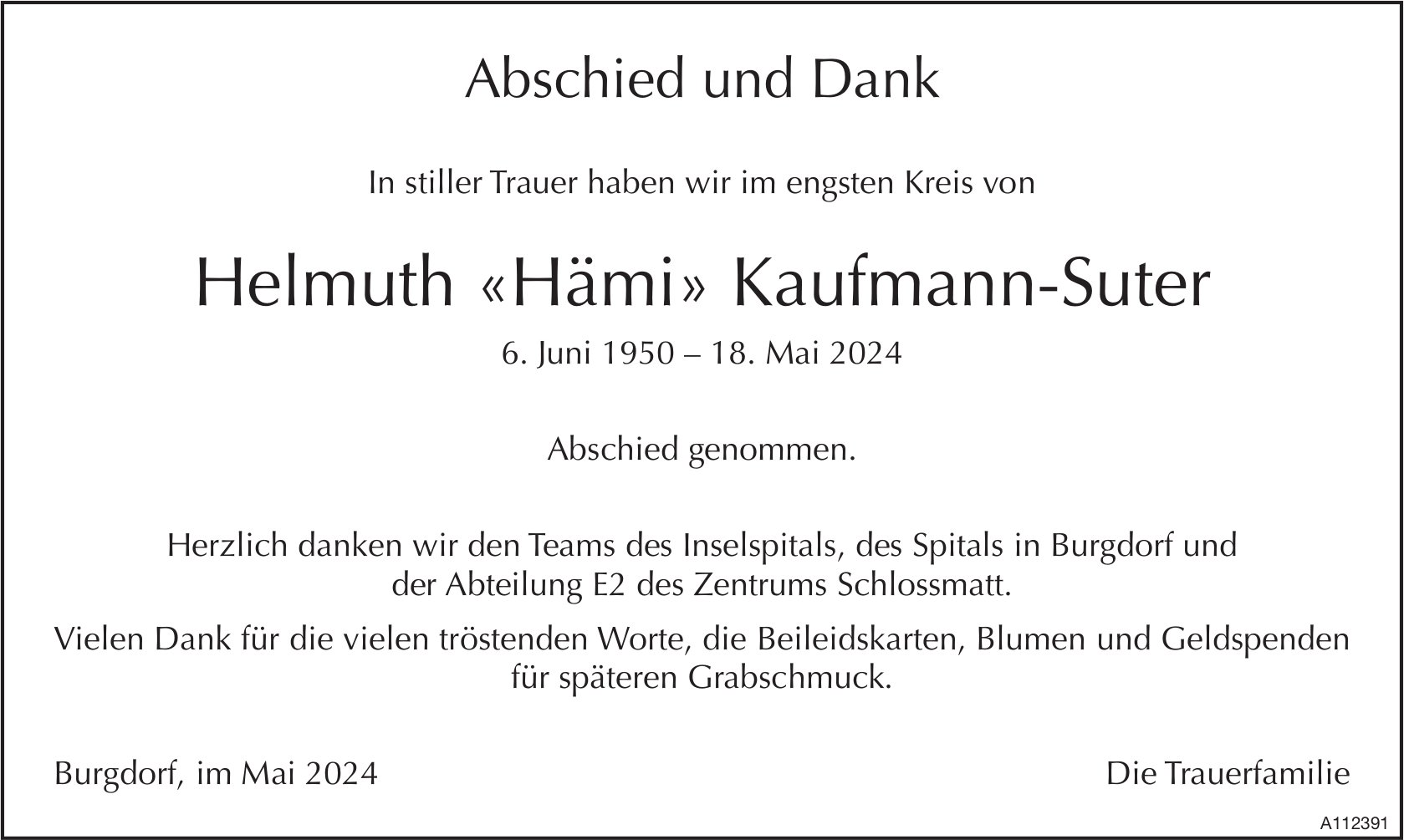 Helmuth «Hämi» Kaufmann-Suter, im Mai 2024 / TA + DS