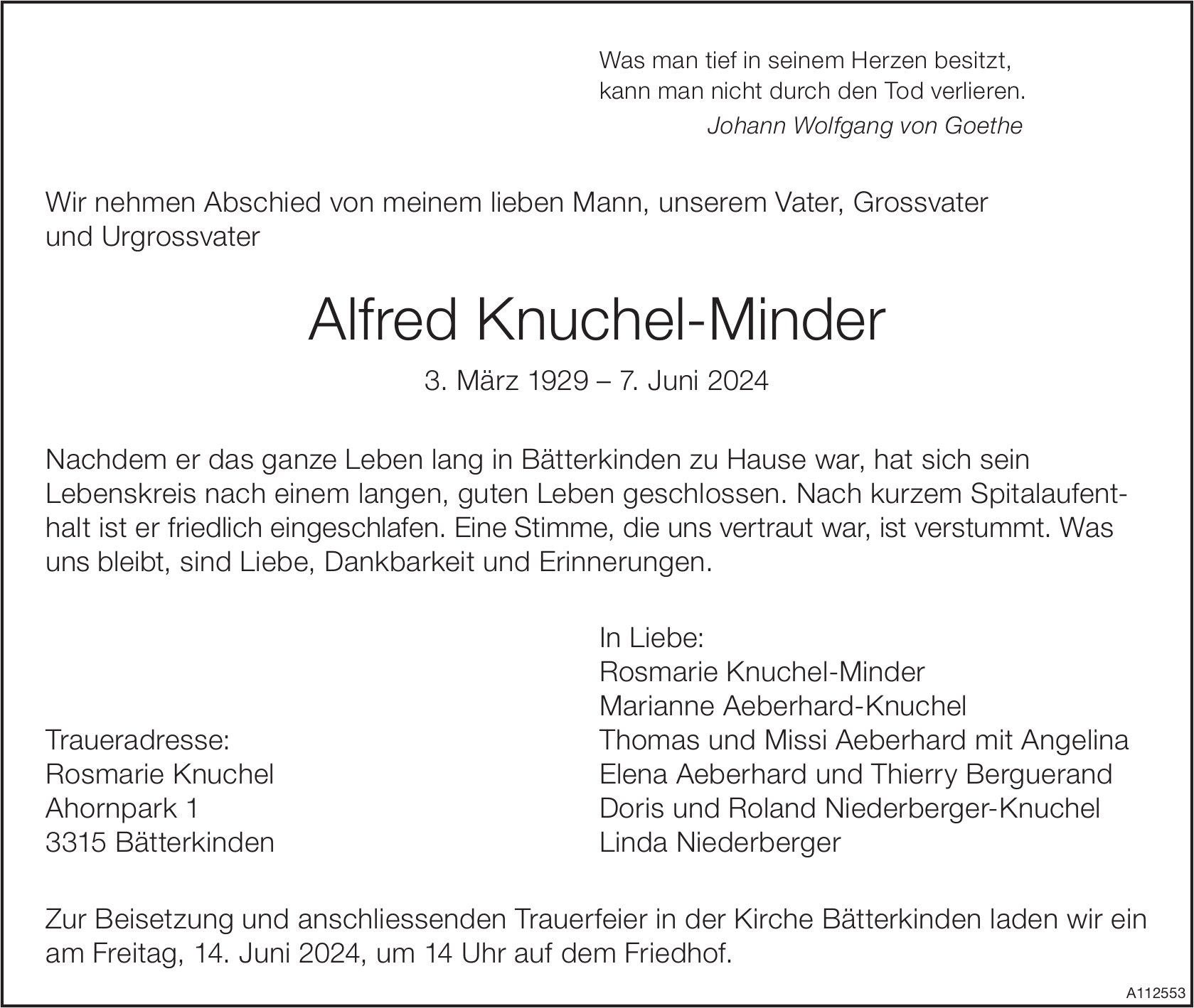 Alfred Knuchel-Minder, Juni 2024 / TA