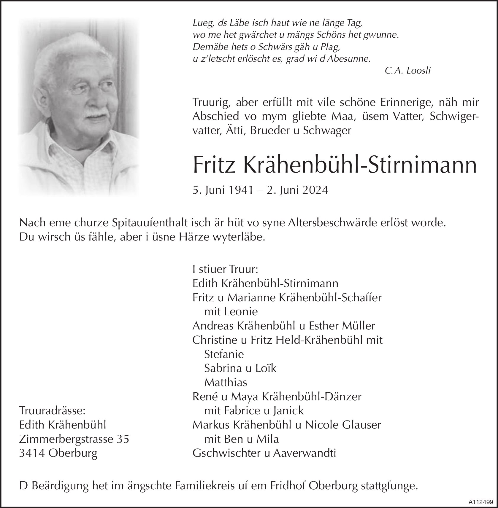 Fritz Krähenbühl-Stirnimann, Juni 2024 / TA