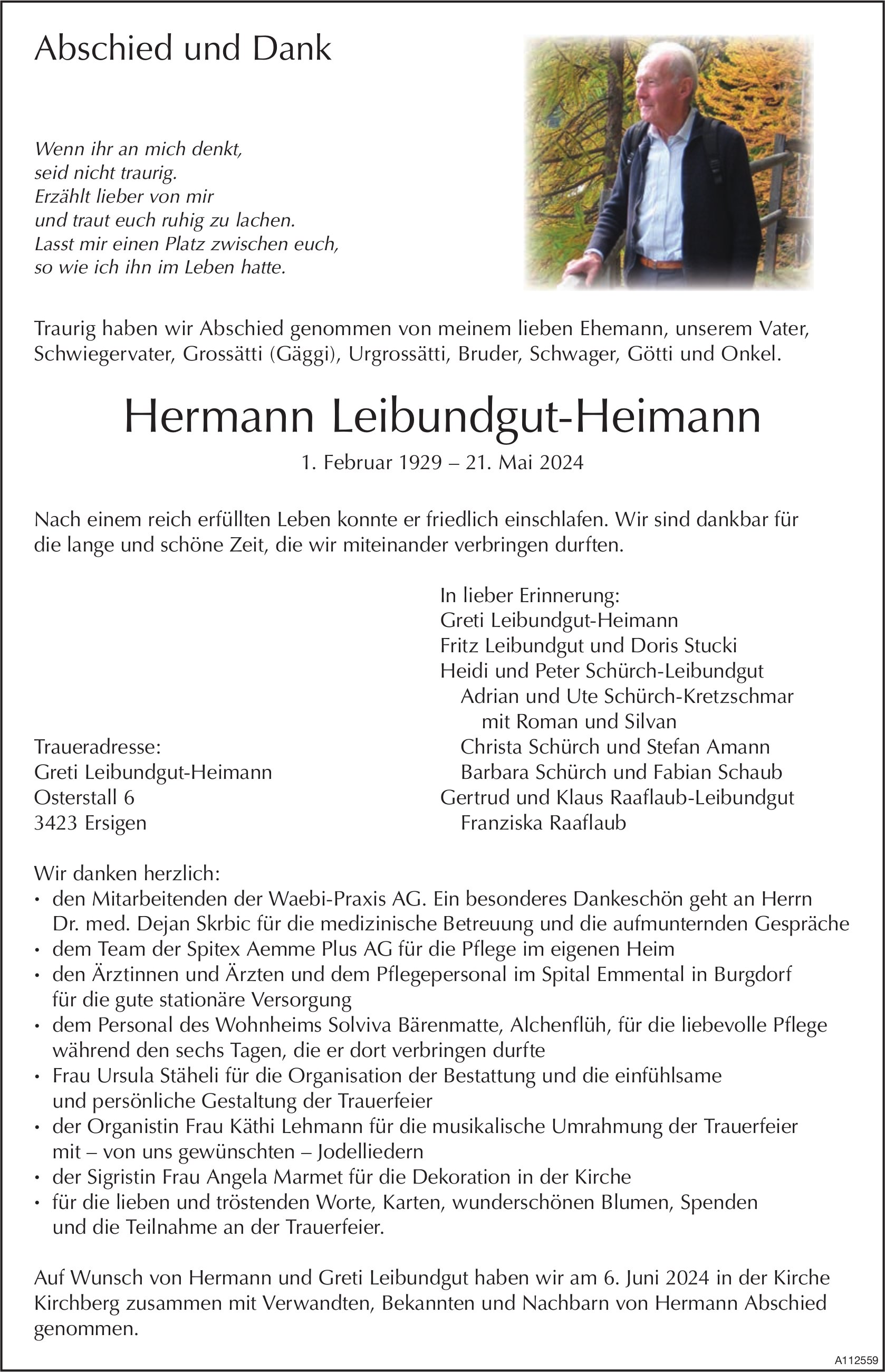 Hermann Leibundgut-Heimann, Mai 2024 / TA