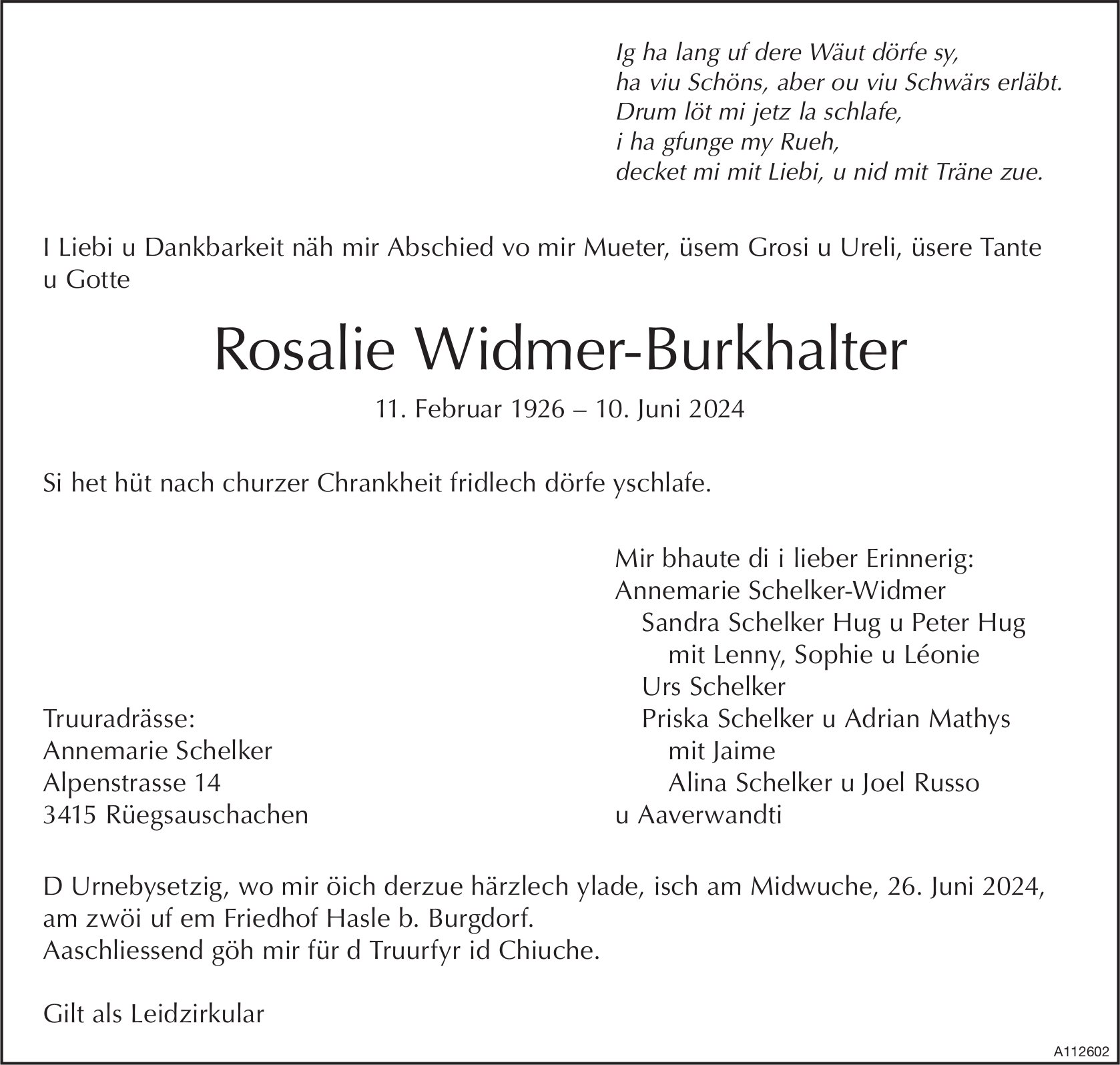 Rosalie Widmer-Burkhalter, Juni 2024 / TA