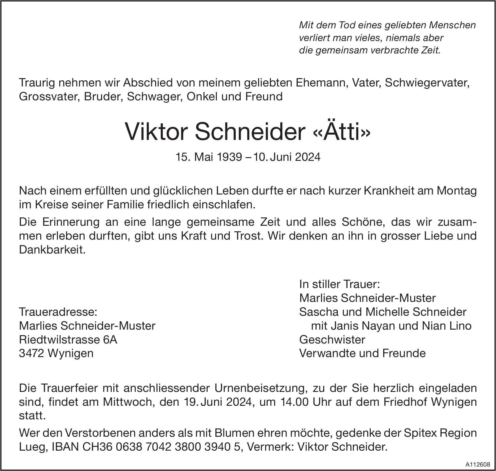 Viktor Schneider «Ätti», Juni 2024 / TA