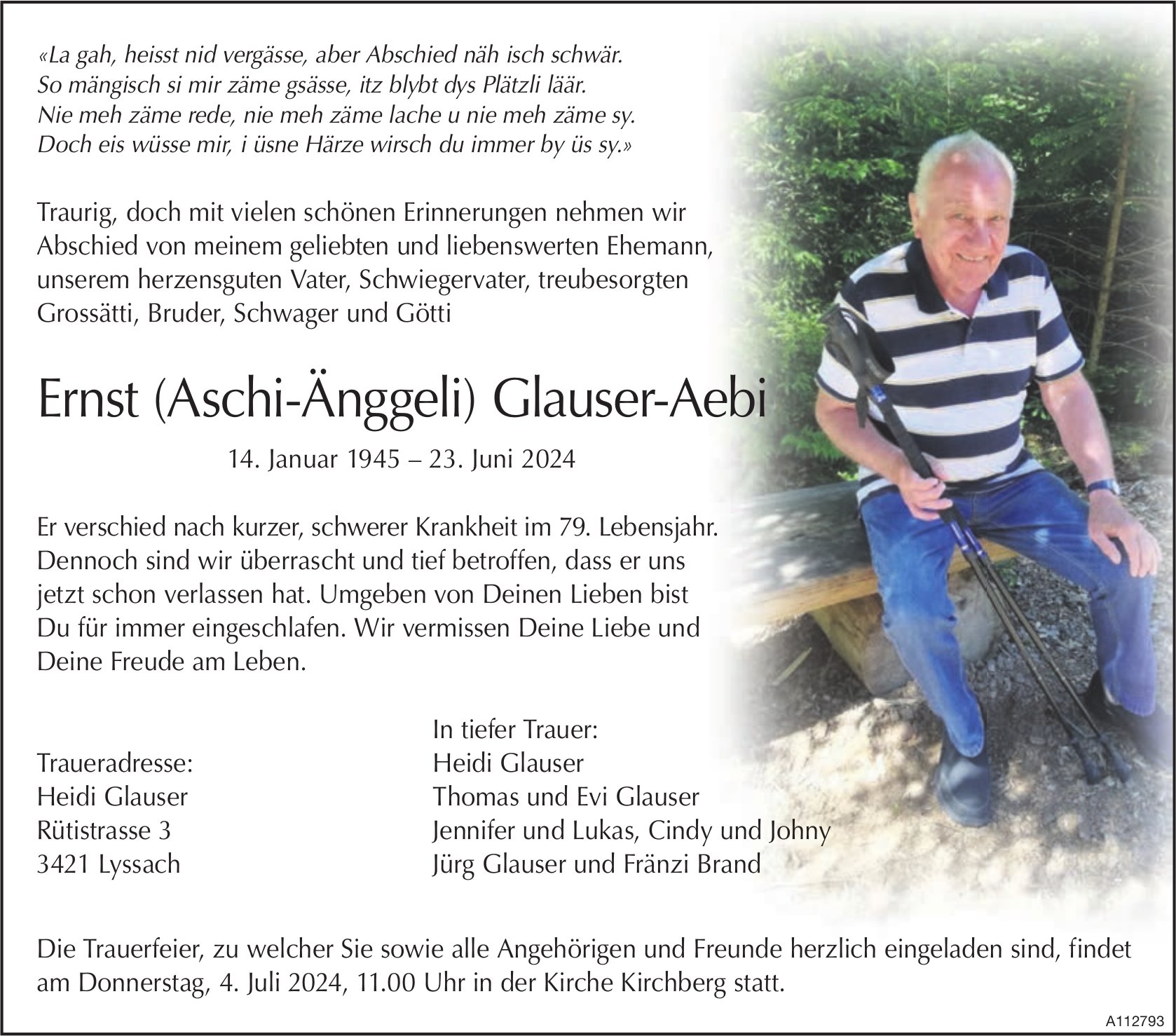 Ernst (Aschi-Änggeli) Glauser-Aebi, Juni 2024 / TA