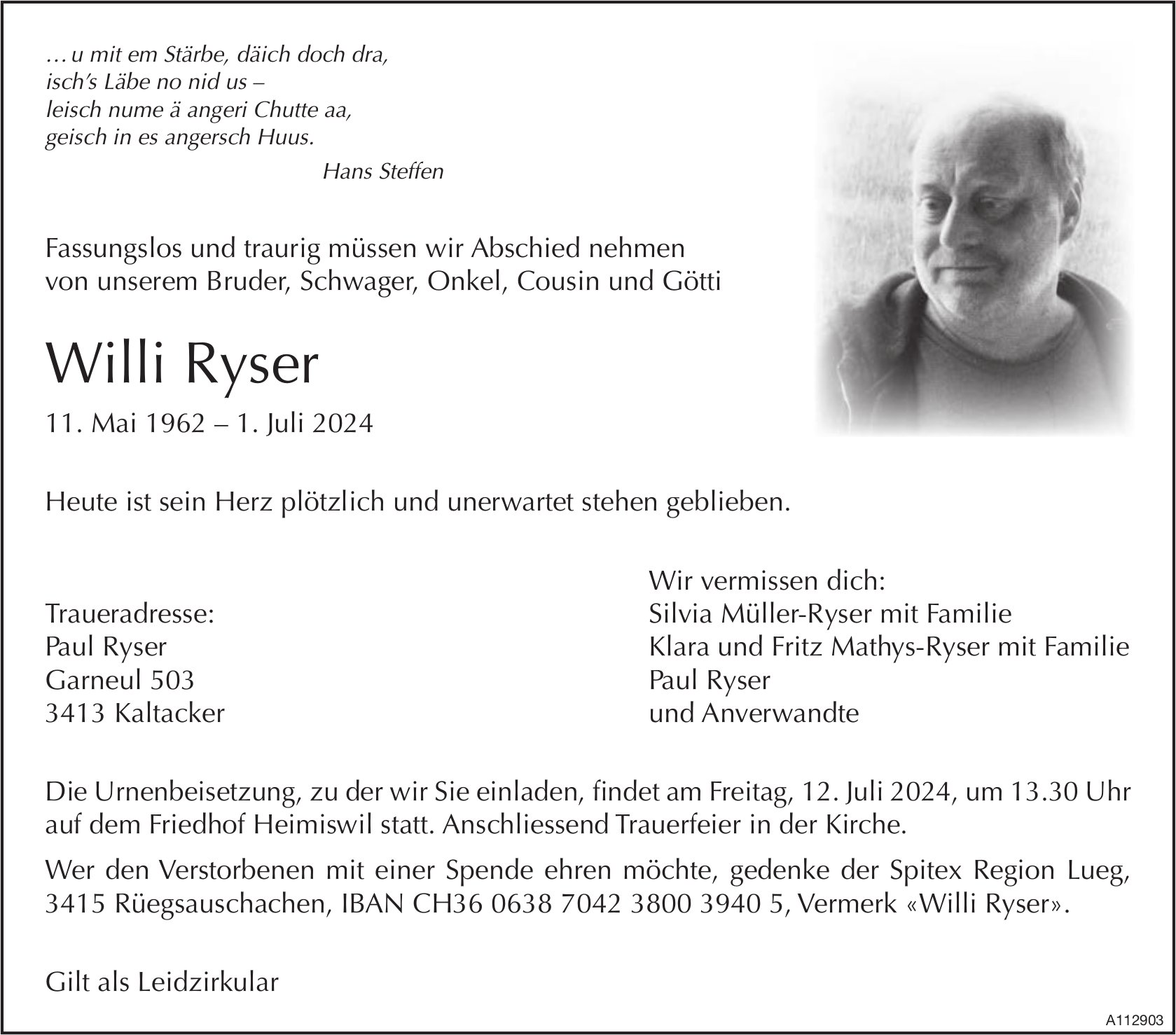 Willi Ryser, Juli 2024 / TA