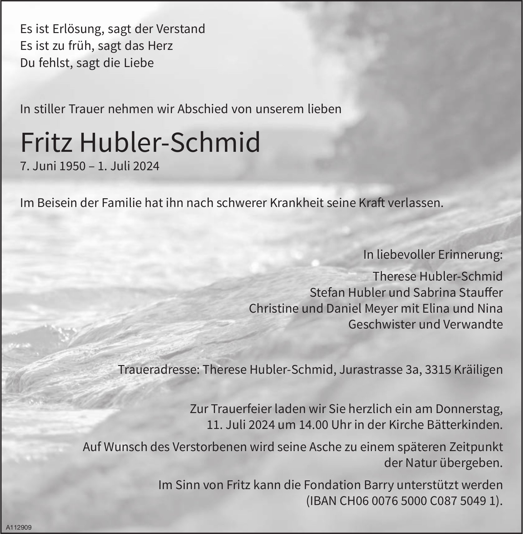 Fritz Hubler-Schmid, Juli 2024 / TA