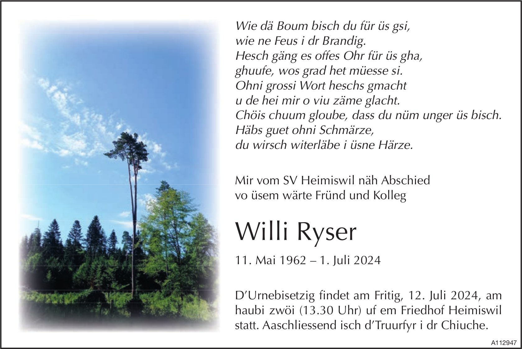 Willi Ryser, Juli 2024 / TA