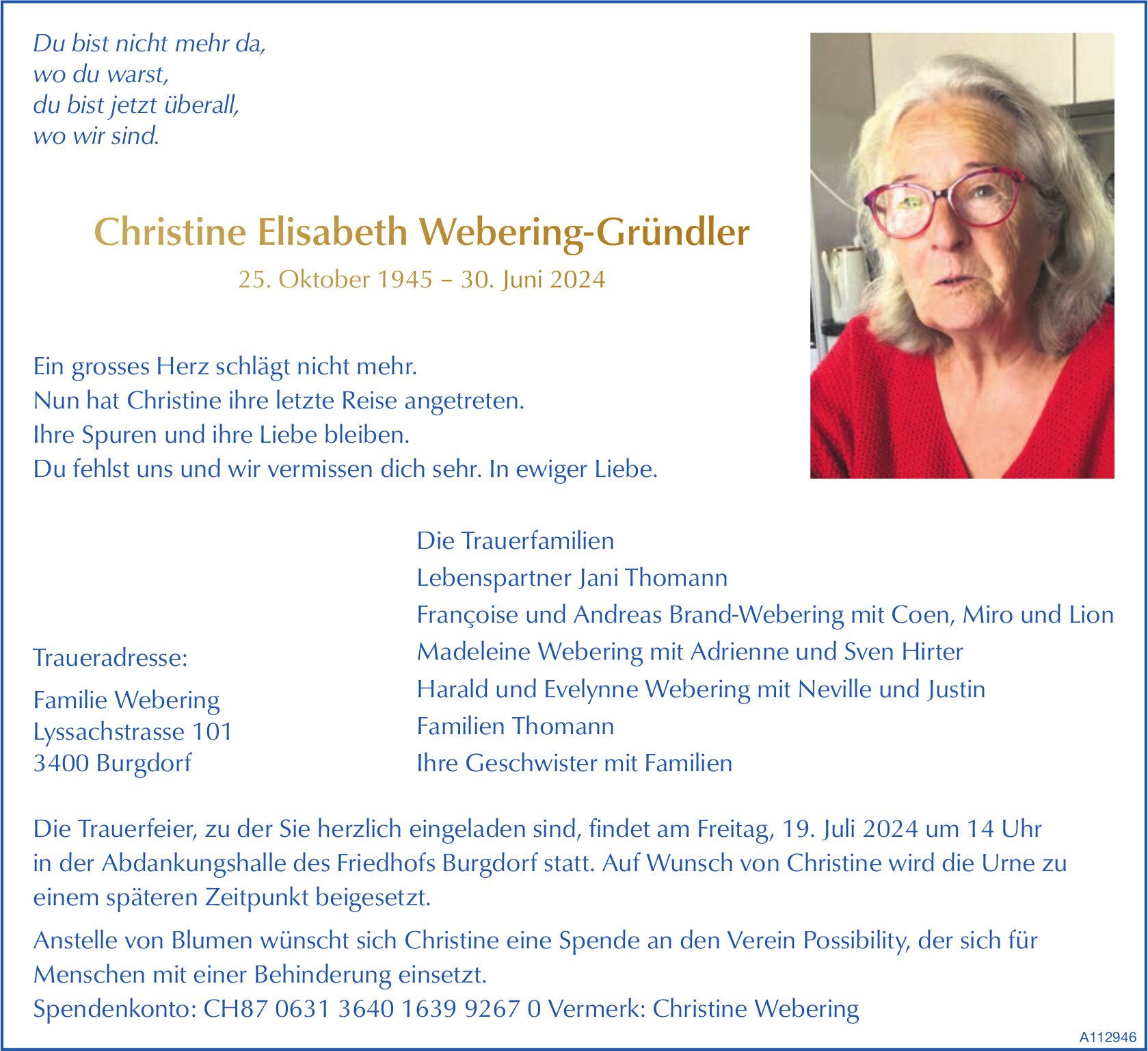 Christine Elisabeth Webering-Gründler, Juni 2024 / TA