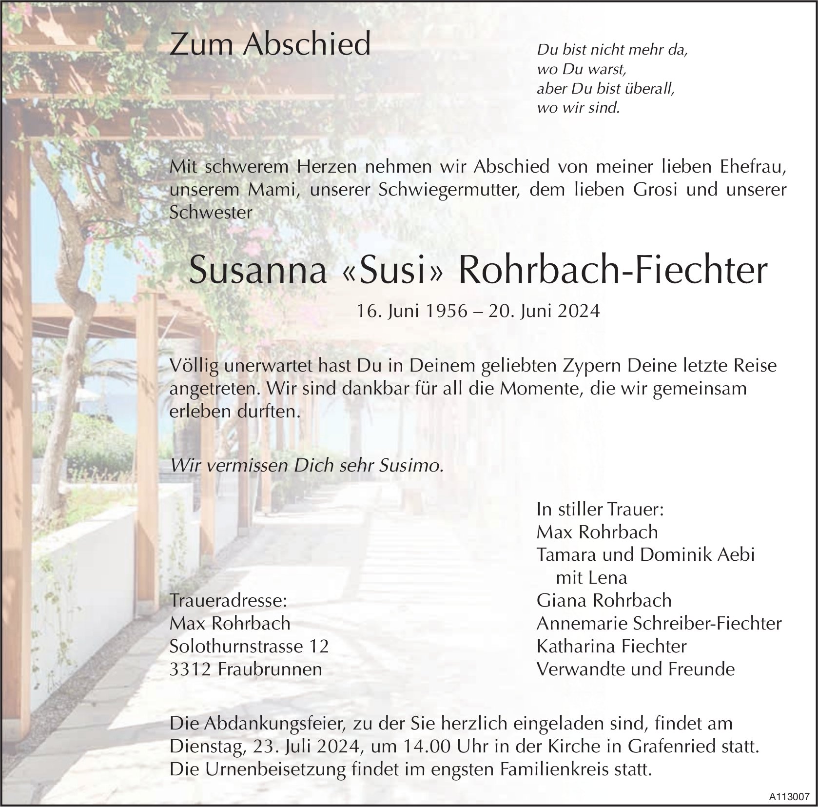 Susanna «Susi» Rohrbach-Fiechter, Juni 2024 / TA