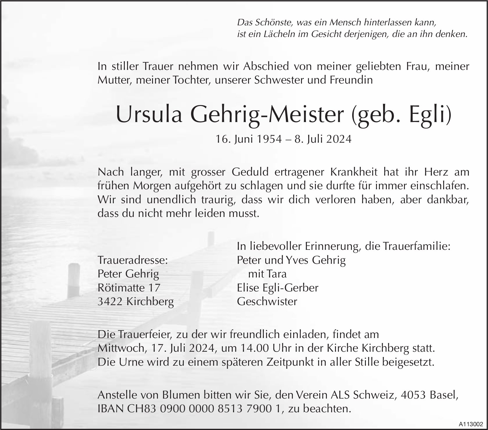 Ursula Gehrig-Meister (geb. Egli), Juli 2024 / TA