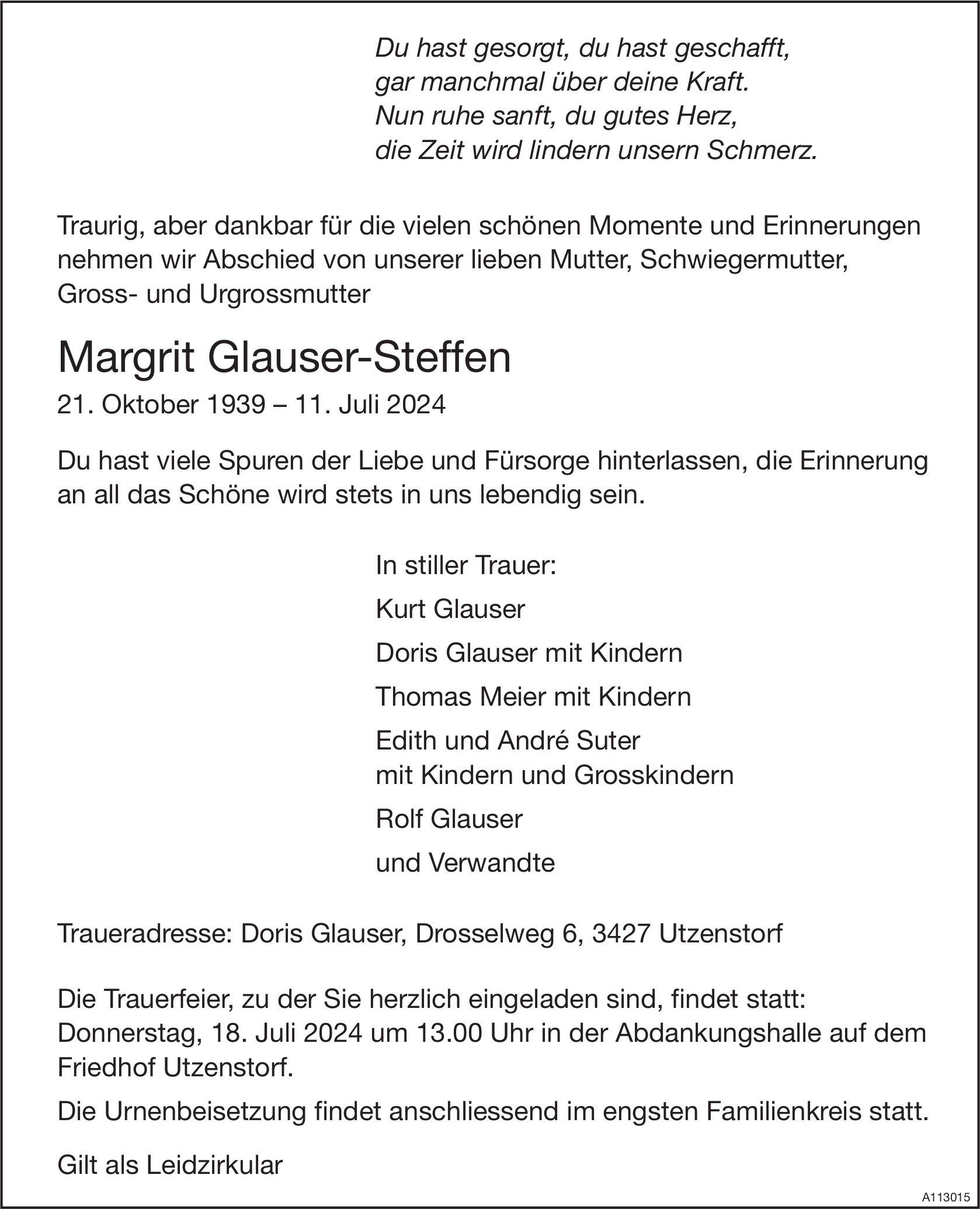 Margrit Glauser-Steffen, Juli 2024 / TA