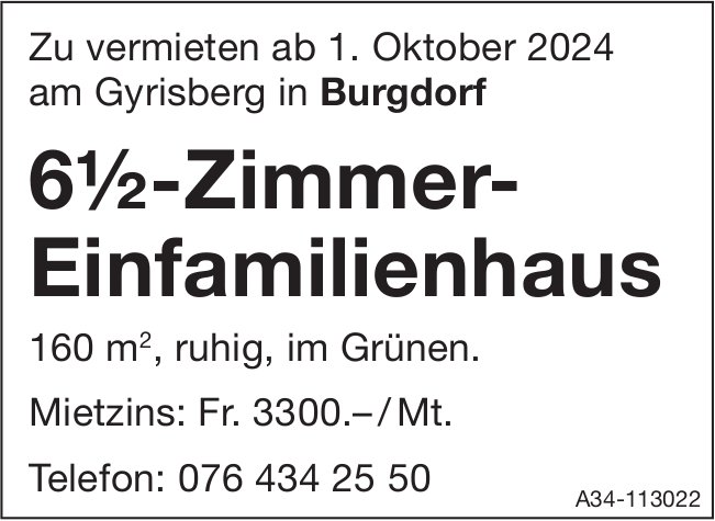 6½-Zimmer-Einfamilienhaus, Burgdorf, zu vermieten