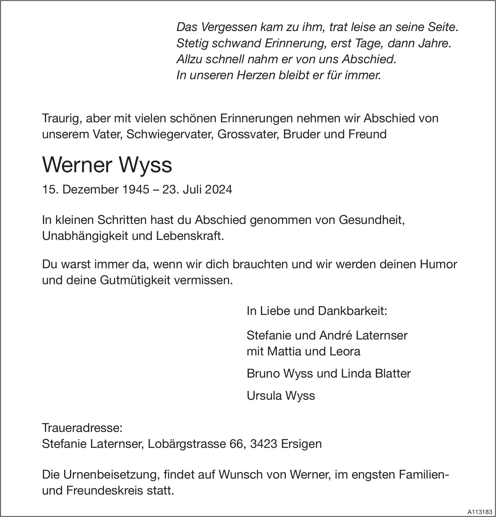 Werner Wyss, Juli 2024 / TA