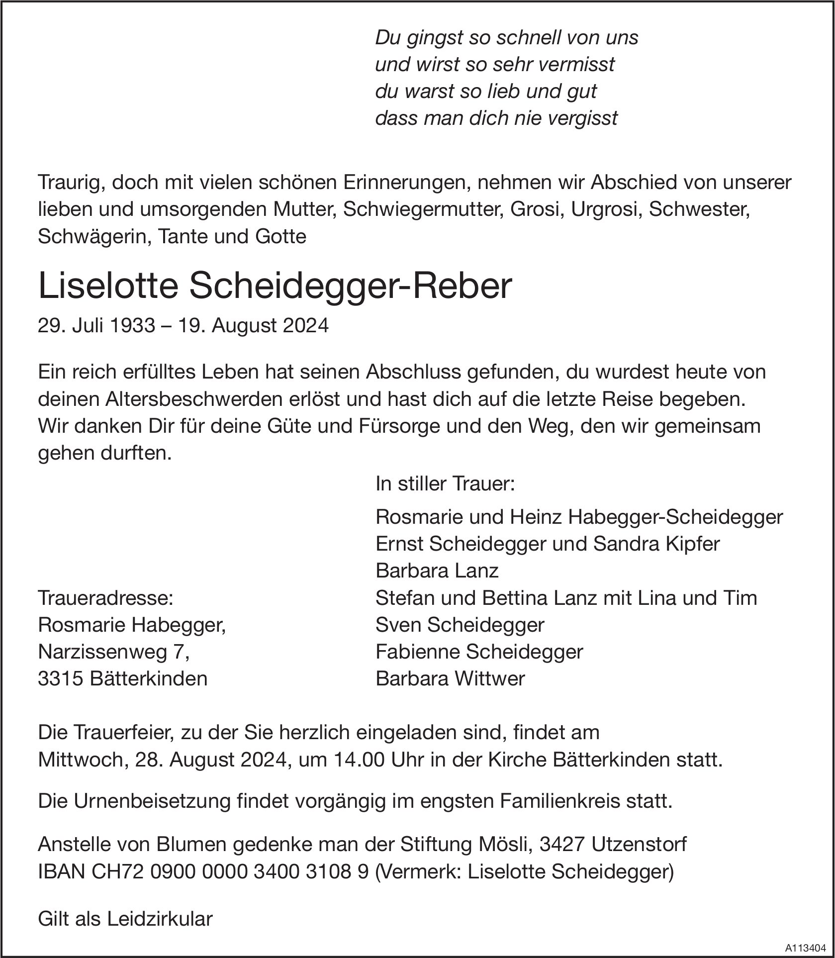 Liselotte Scheidegger-Reber, August 2024 / TA