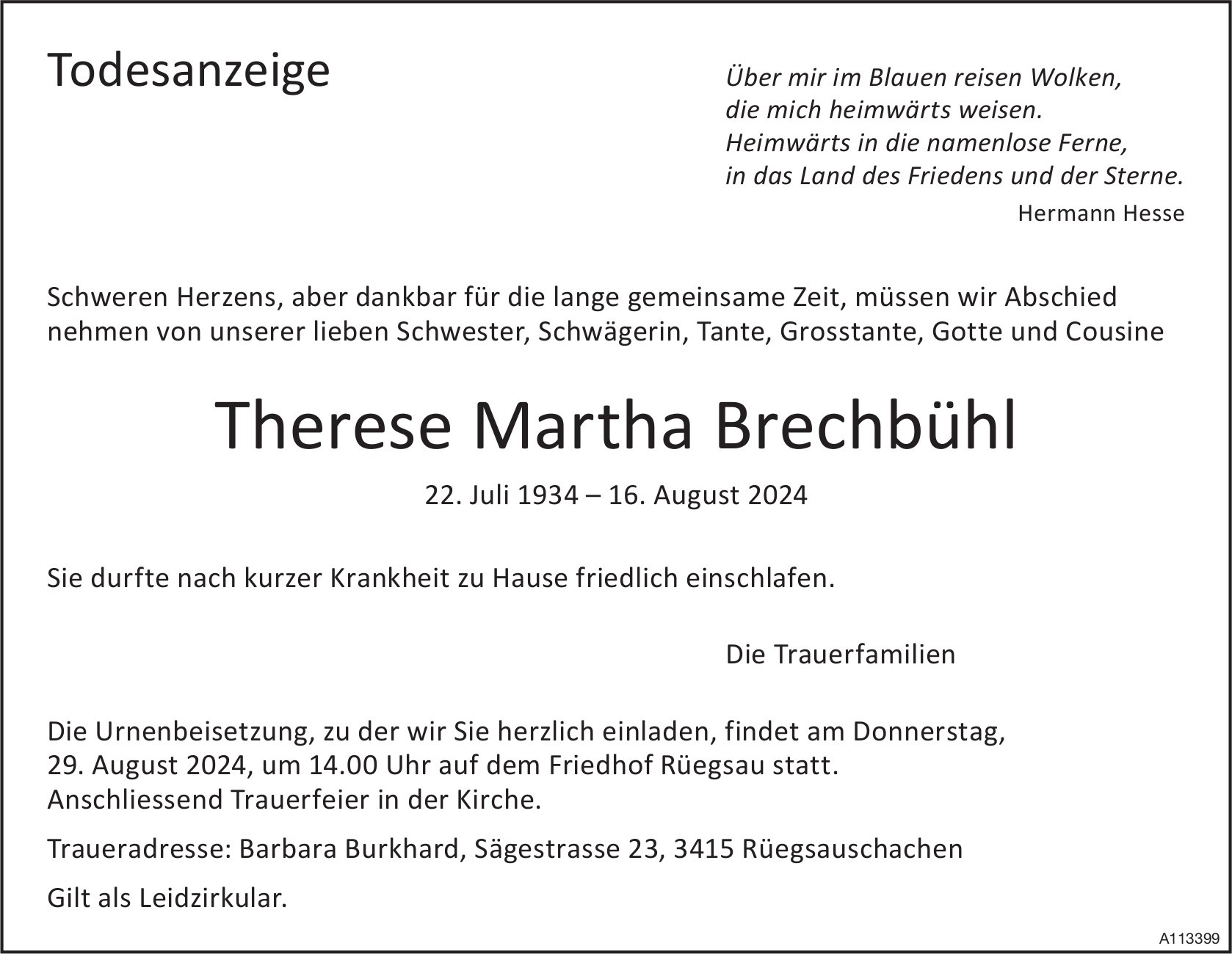 Therese Martha Brechbühl, August 2024 / TA