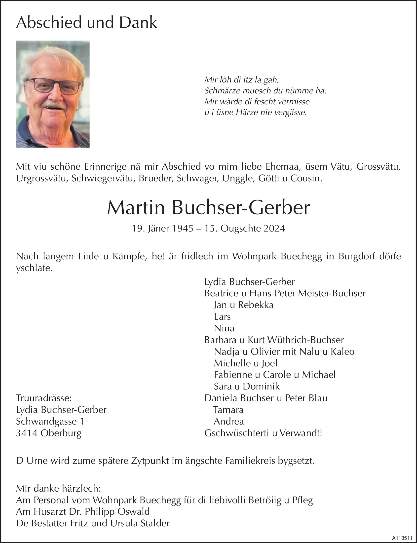 Martin Buchser-Gerber, im September 2024 / TA + DS