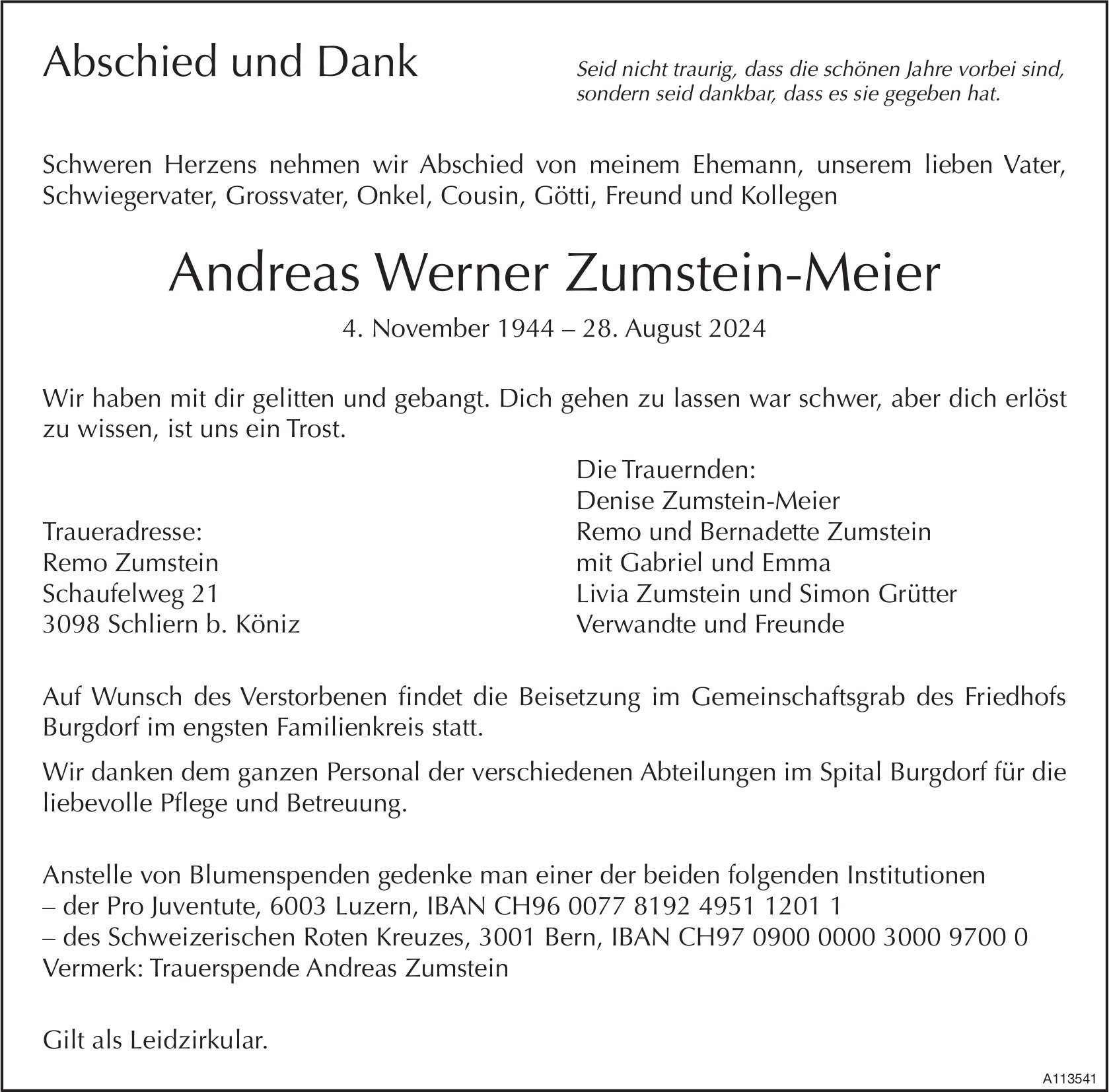 Andreas Werner Zumstein-Meier, August 2024 / TA