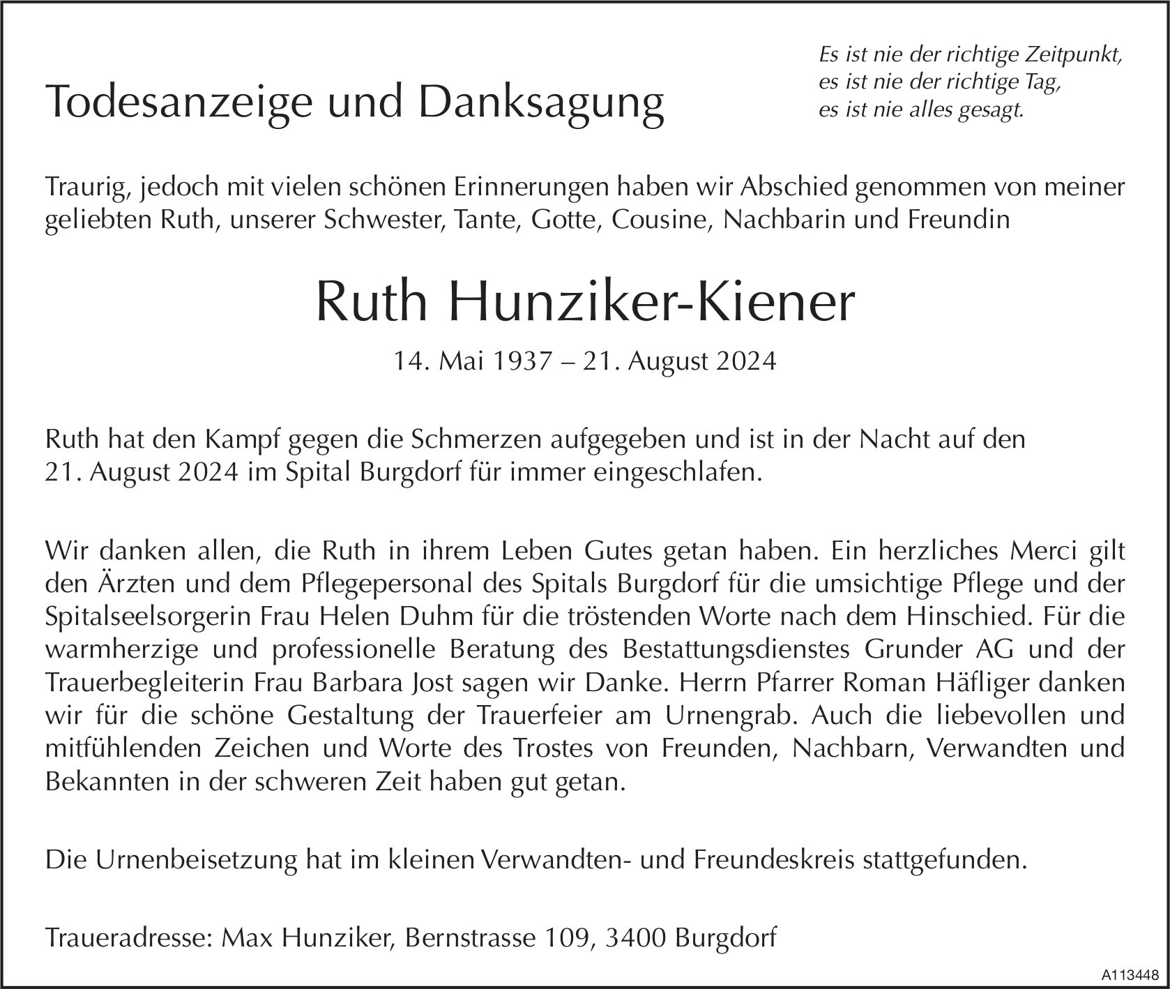 Ruth Hunziker-Kiener, im September 2024 / TA + DS