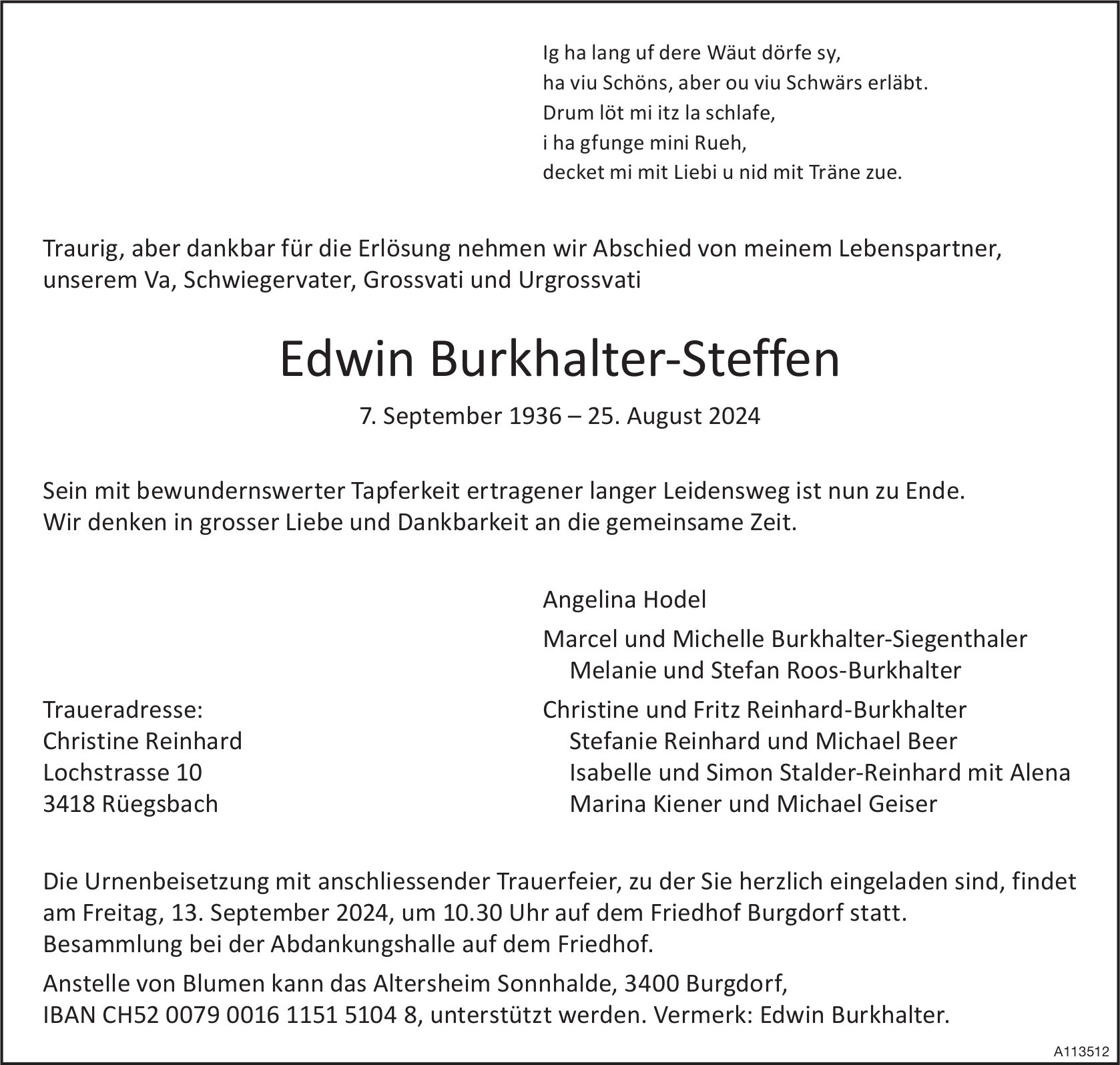 Edwin Burkhalter-Steffen, August 2024 / TA