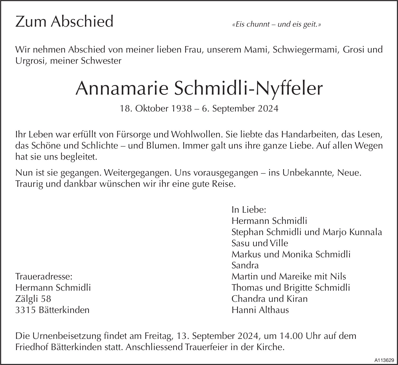 Annamarie Schmidli-Nyffeler, September 2024 / TA