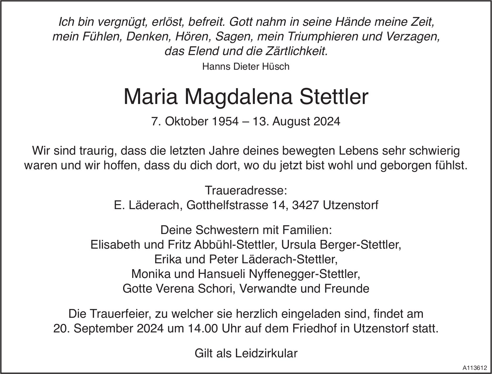 Maria Magdalena Stettler, August 2024 / TA