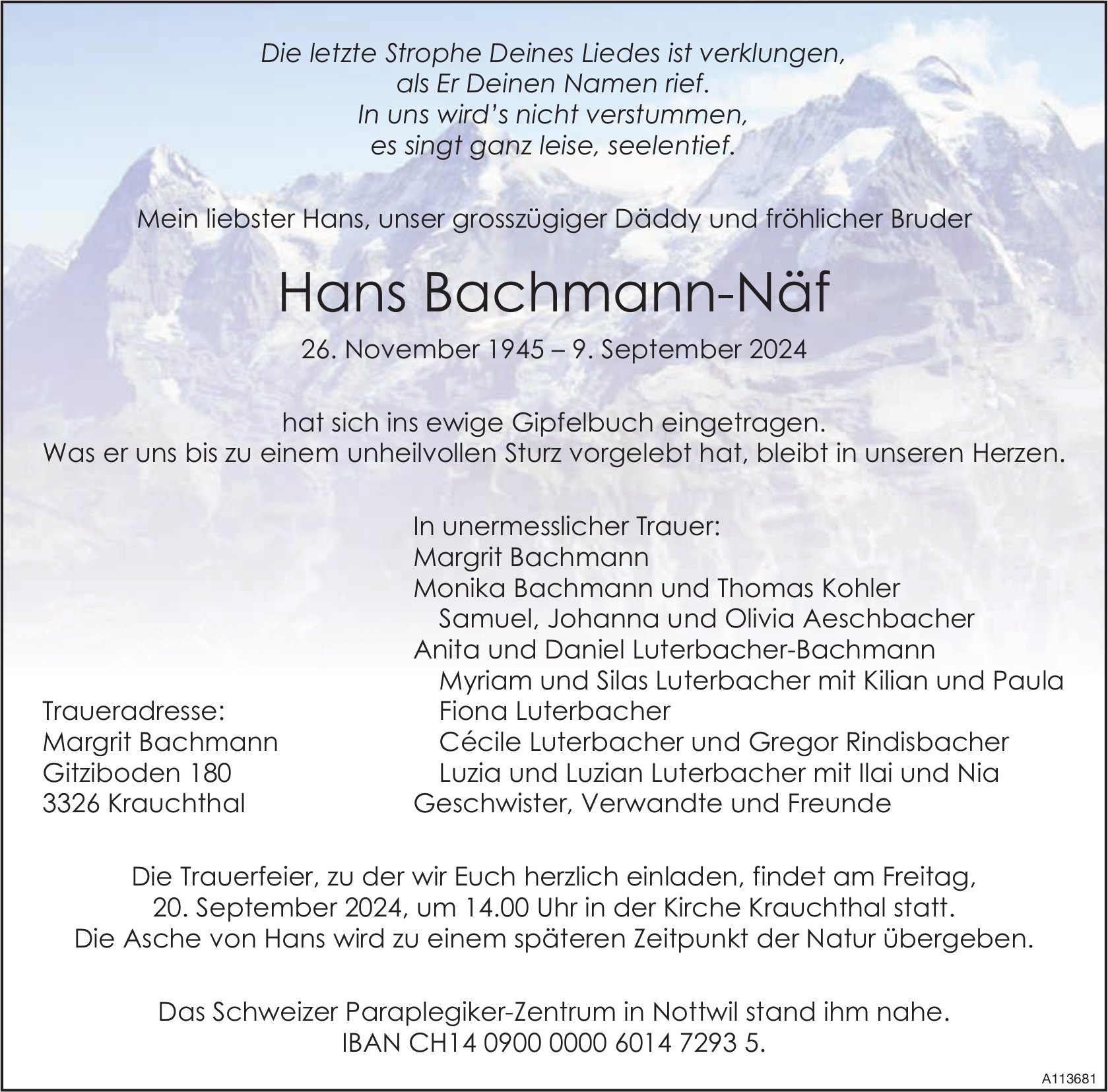 Hans Bachmann-Näf, September 2024 / TA