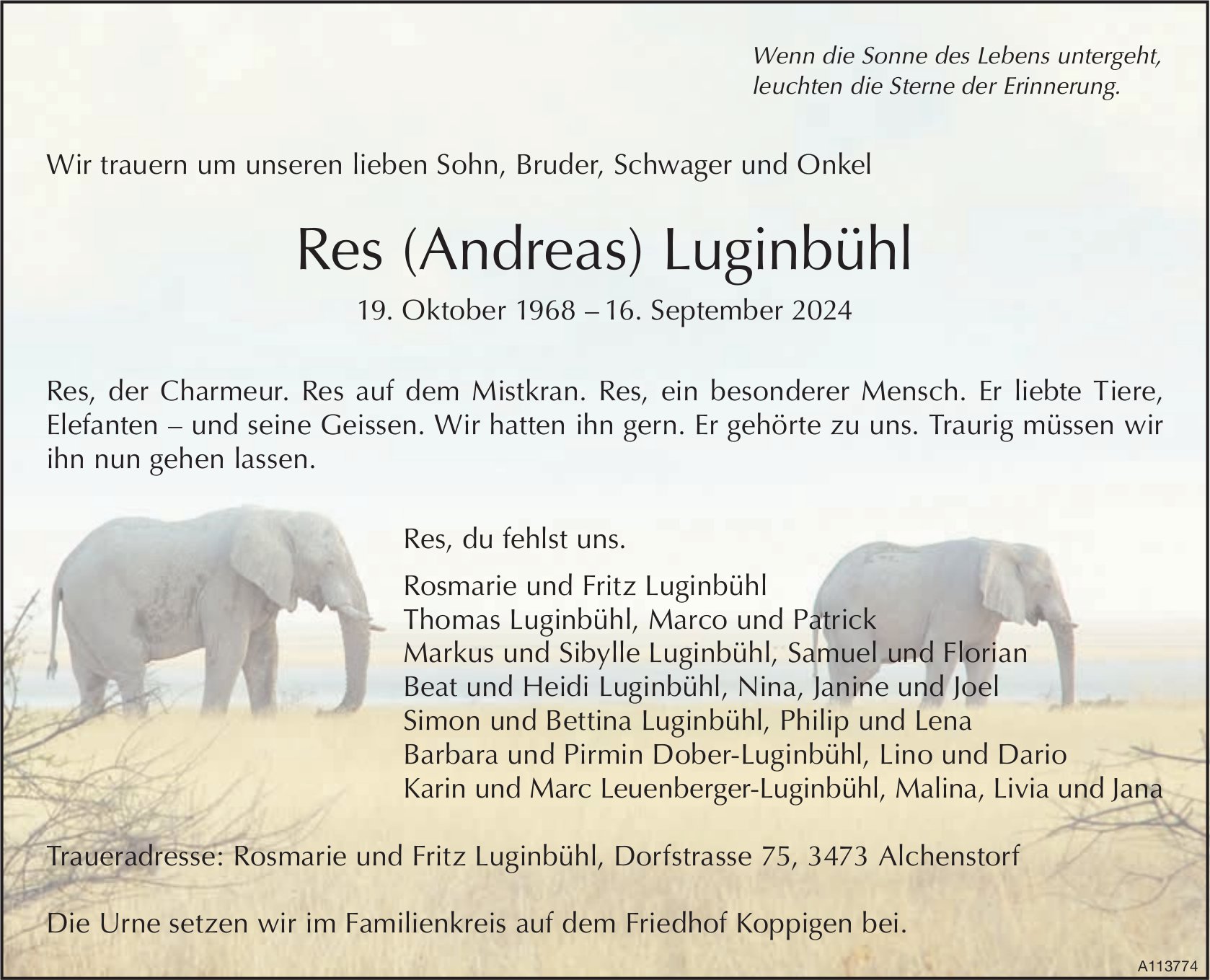 Res (Andreas) Luginbühl, September 2024 / TA