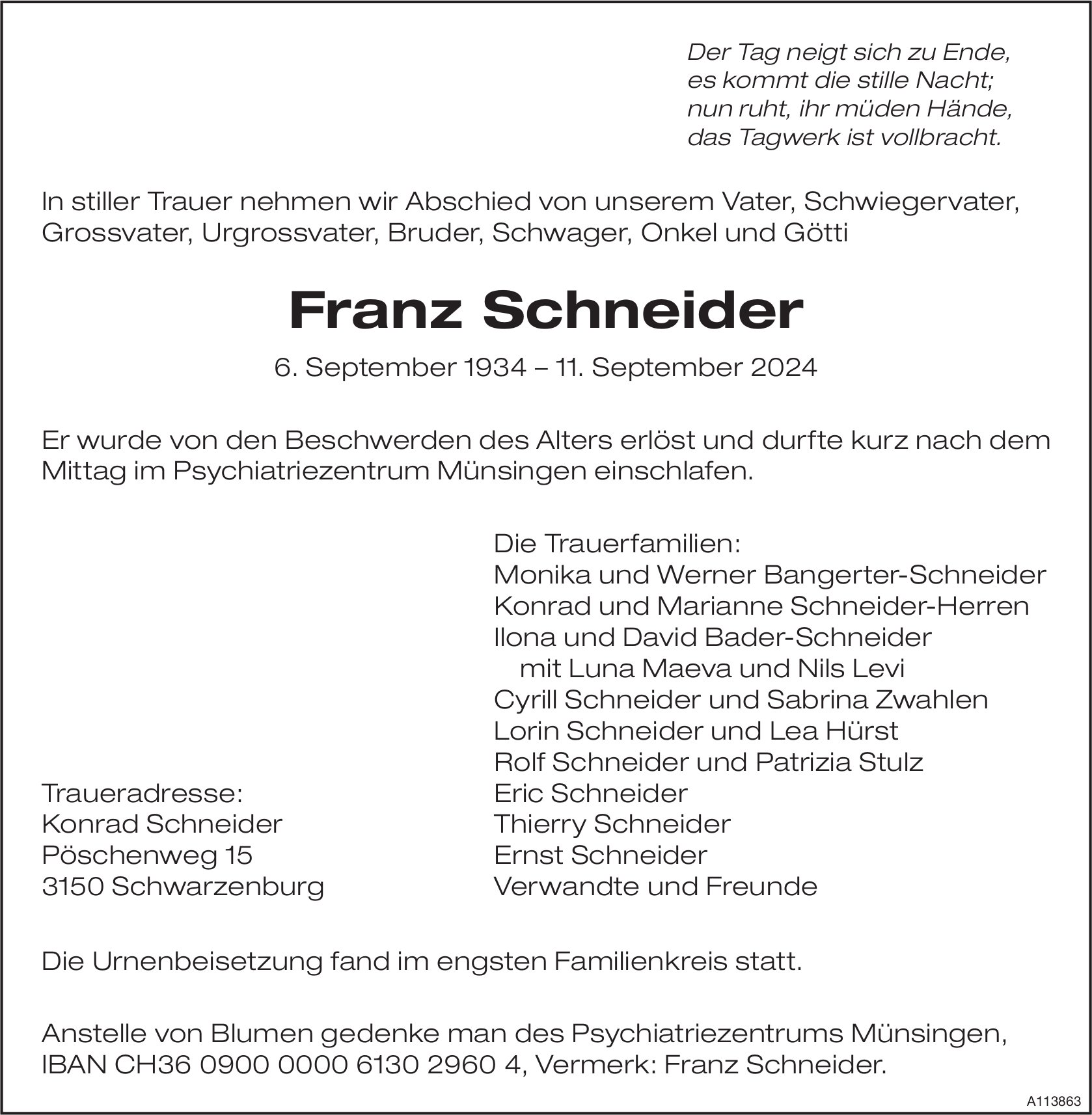 Franz Schneider, September 2024 / TA