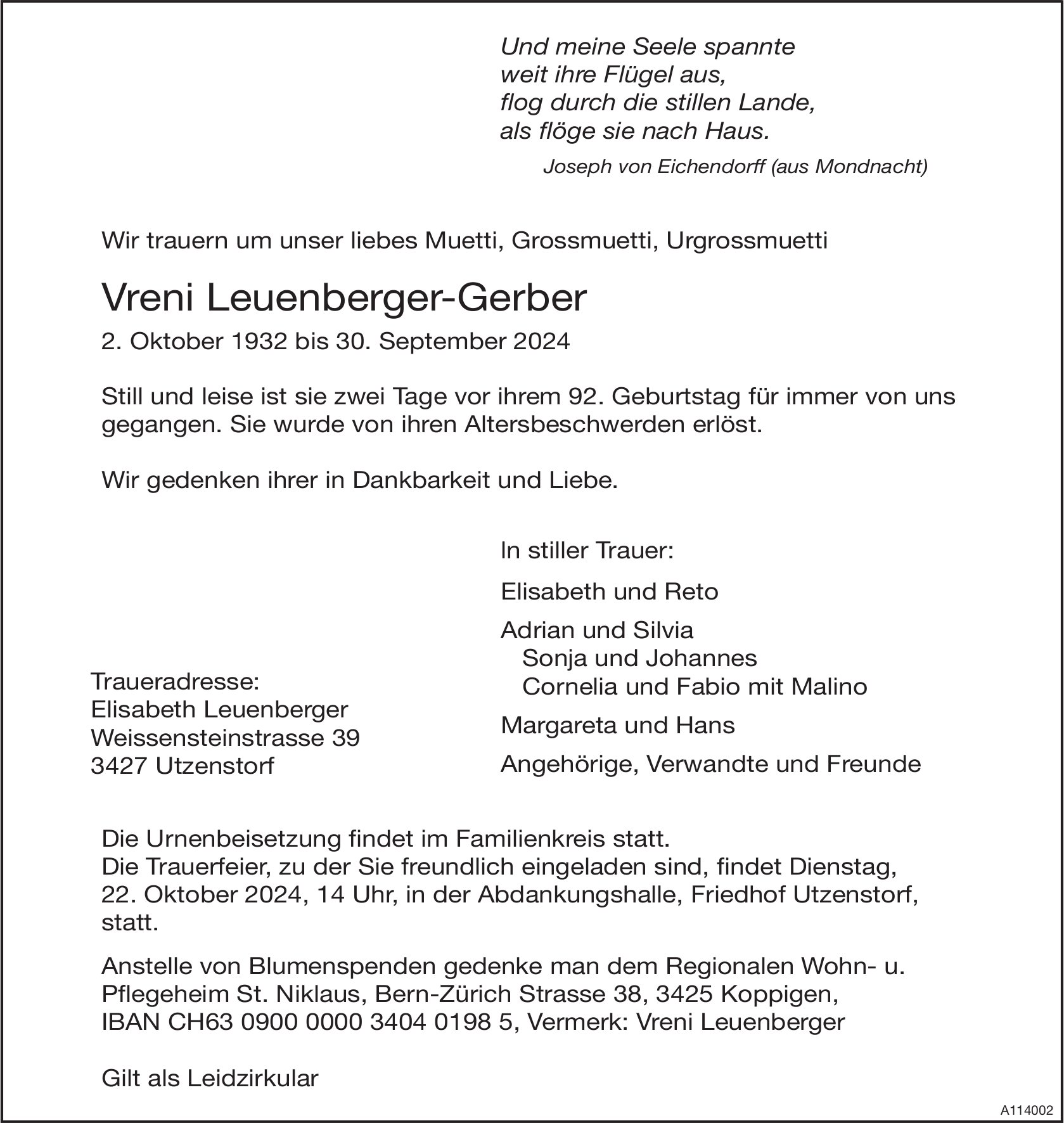 Vreni Leuenberger-Gerber, September 2024 / TA