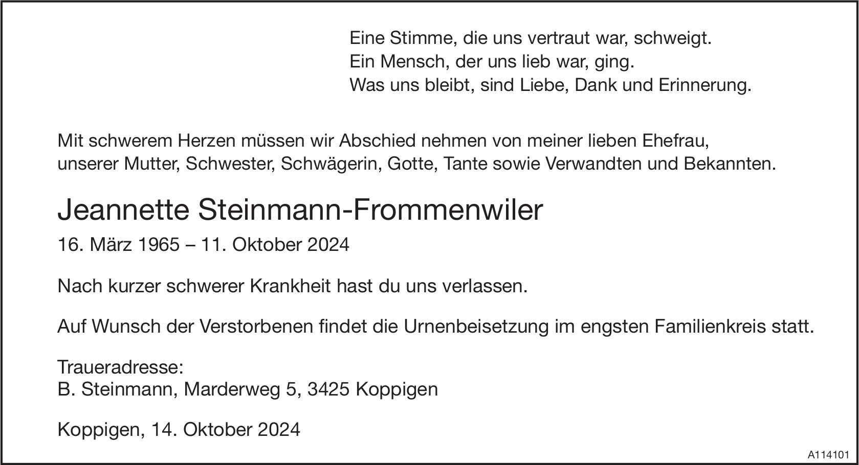 Jeannette Steinmann-Frommenwiler, Oktober 2024 / TA